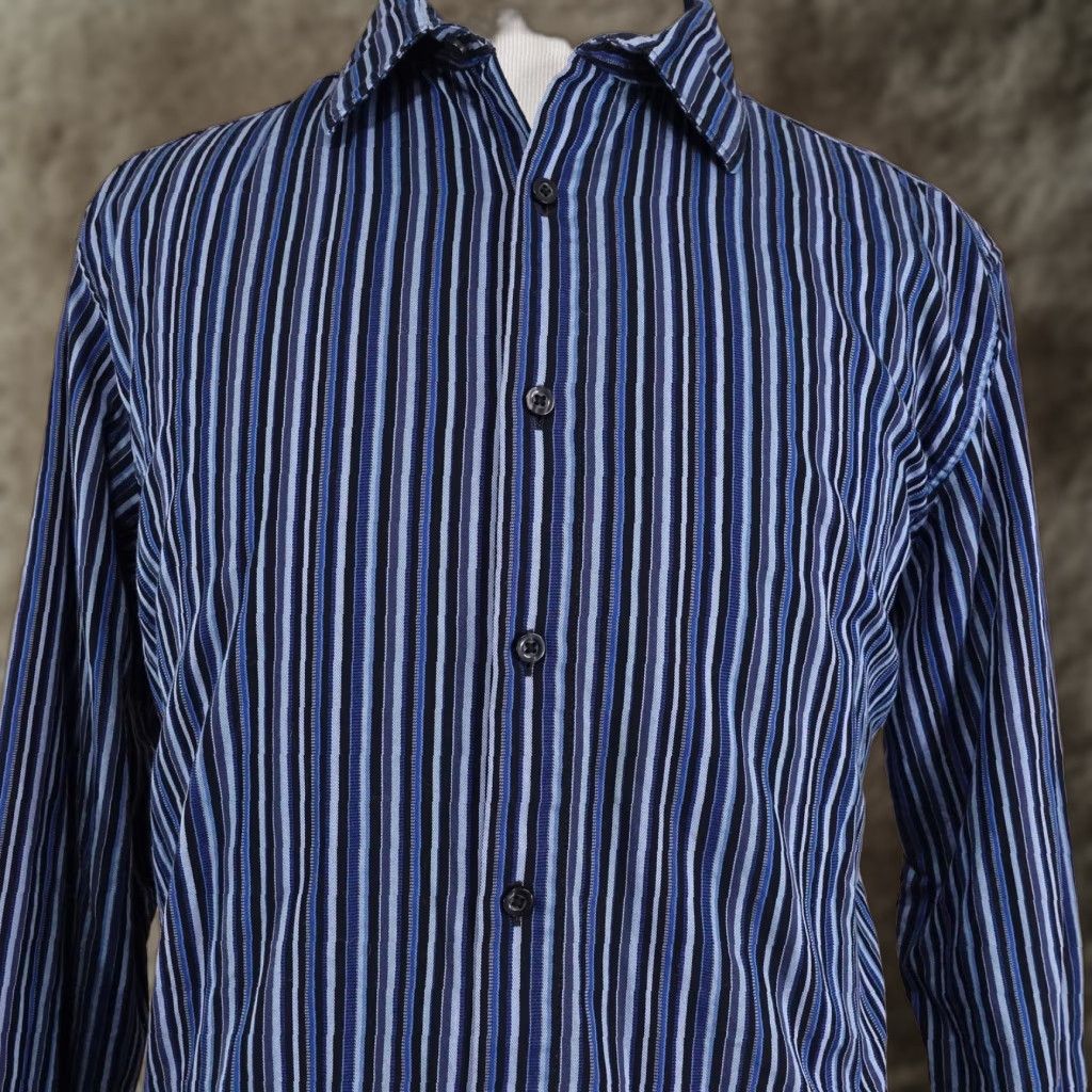 Liz Claiborne Claiborne Shirt Mens XL Blue Black Stripe Button Front Long Sleeve Casual Size US XL / EU 56 / 4 - 1 Thumbnail