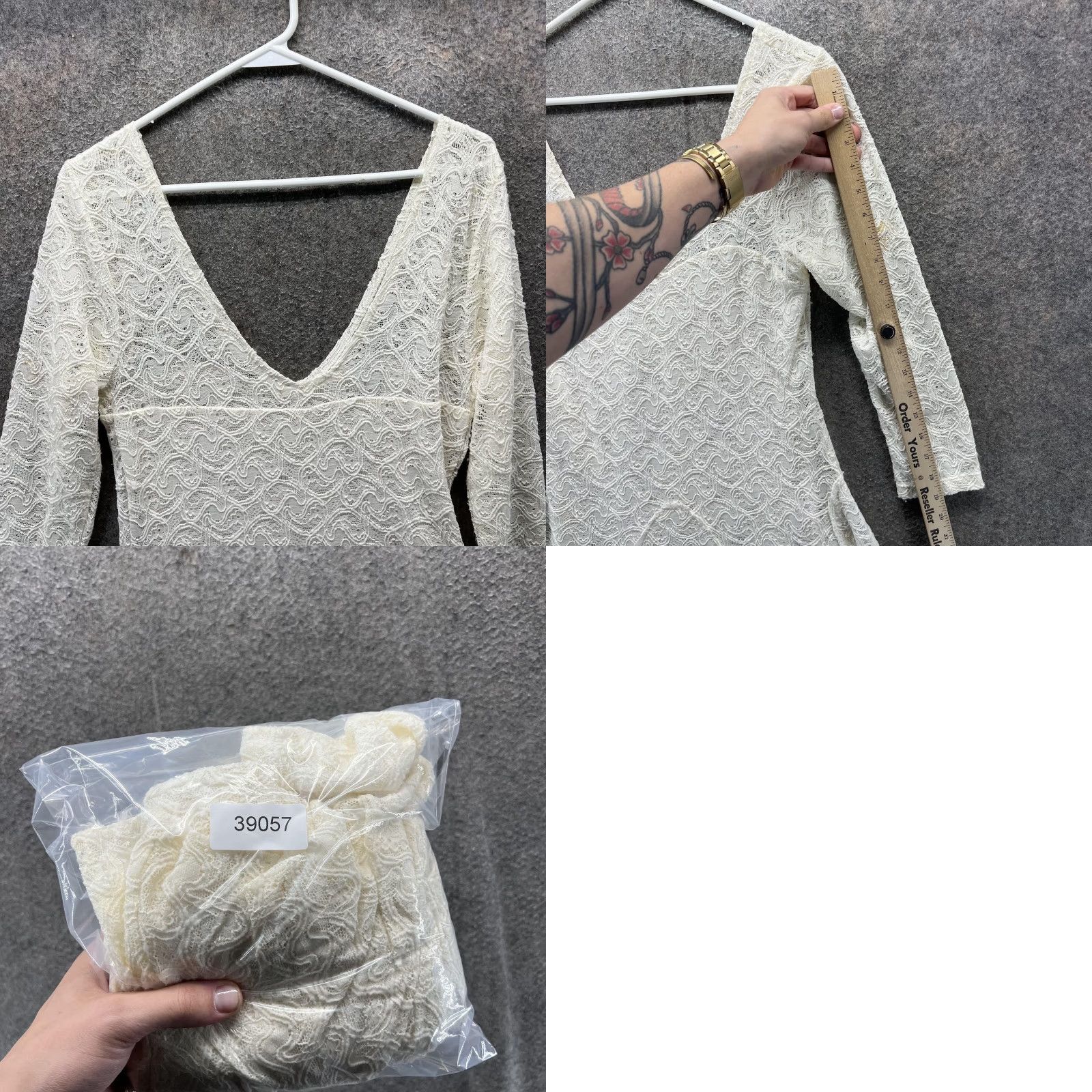 Free People Free People Dress Womens L White Lace Fit & Flare 3/4 Sleeve V-Neck Skater Party/Cocktail Wedding Dresses Womens Size L / US 10 / IT 46 - 8 Thumbnail