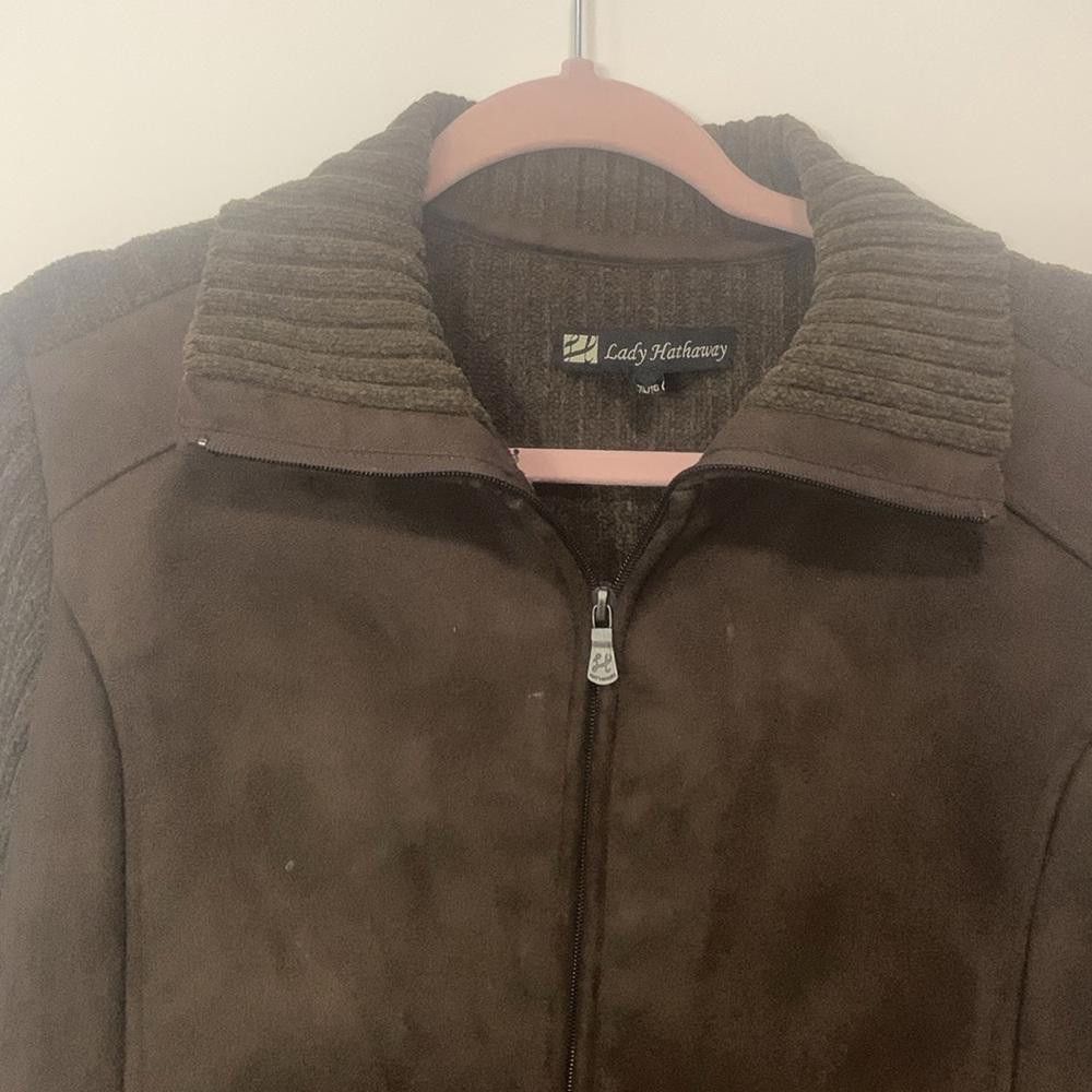 Designer Lady Hathaway Brown Textured Jacket - Stylish Warmth Comfort Size XL / US 12-14 / IT 48-50 - 3 Thumbnail