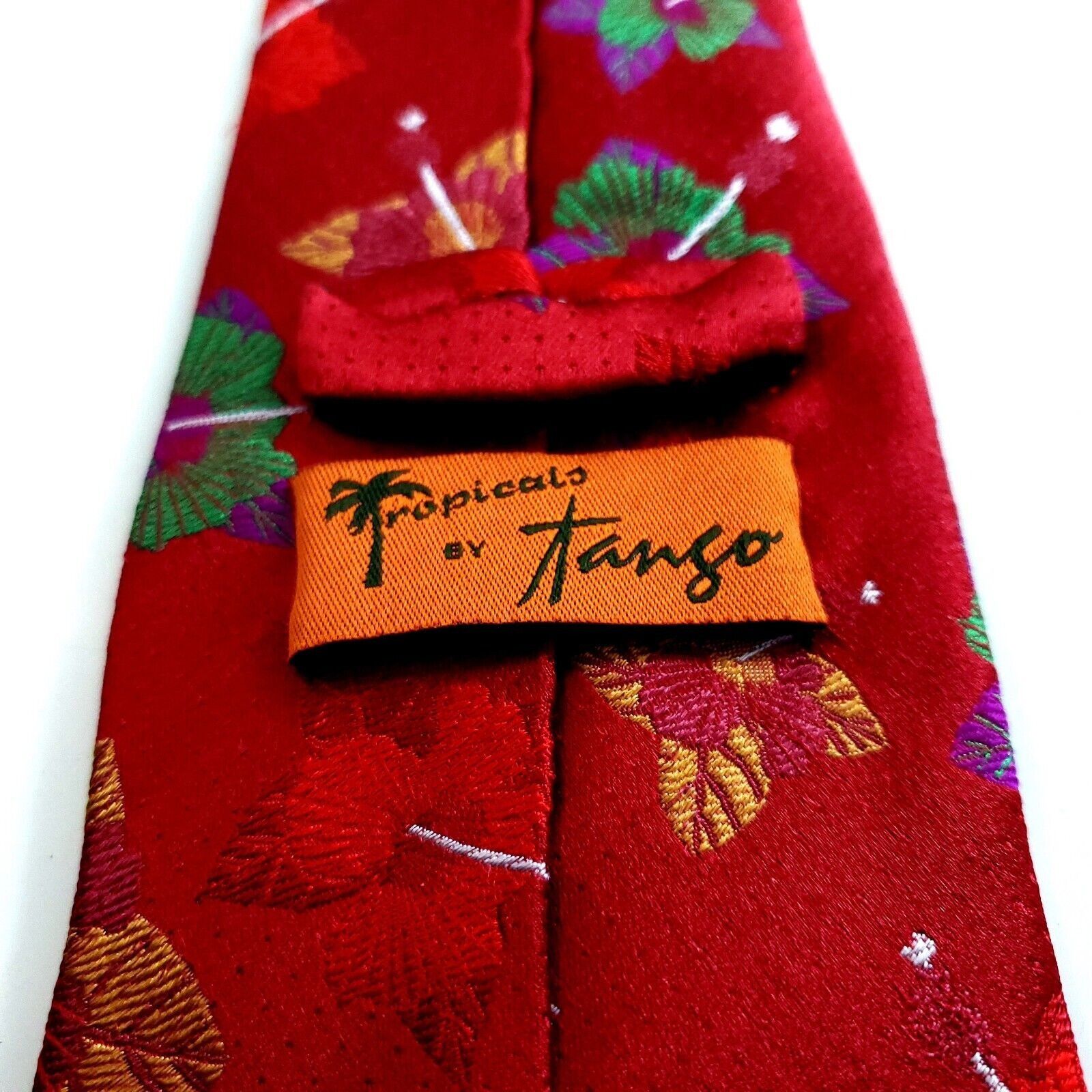Designer Tango Tropcials Woven Red Floral Long Silk Tie Size ONE SIZE - 3 Thumbnail