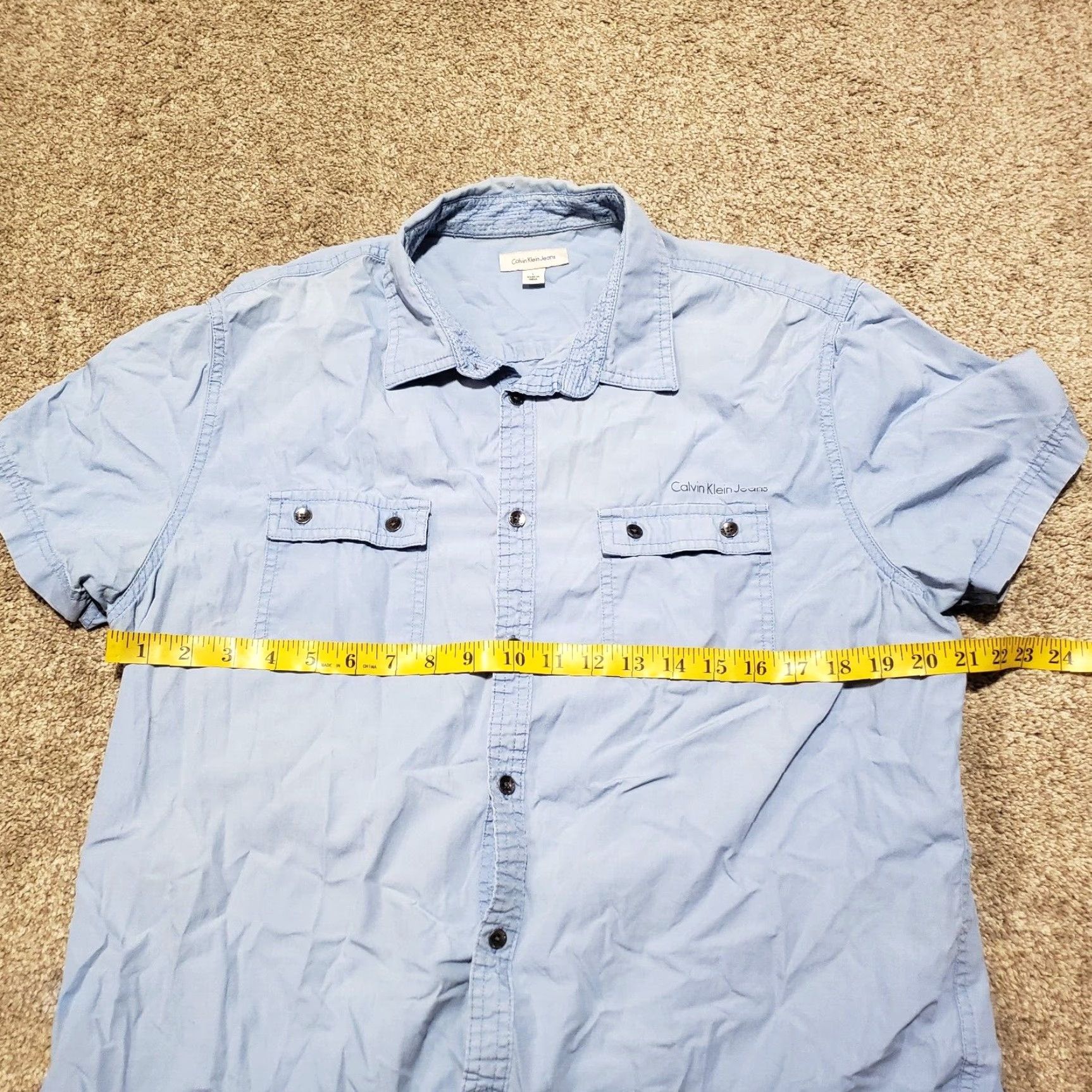 Calvin Klein Calvin Klein Jeans Shirt Blue Short Sleeve Button-Up Pockets Adult Men Large Size US L / EU 52-54 / 3 - 4 Thumbnail