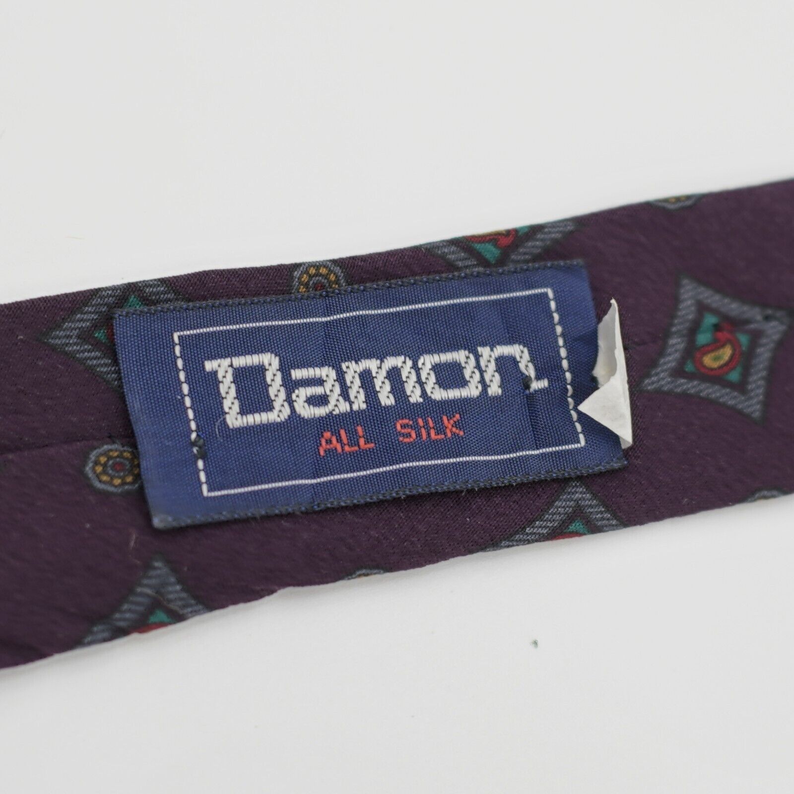 Designer Damon Purple Geometric Paisley Print Short Silk Tie Size ONE SIZE - 3 Thumbnail