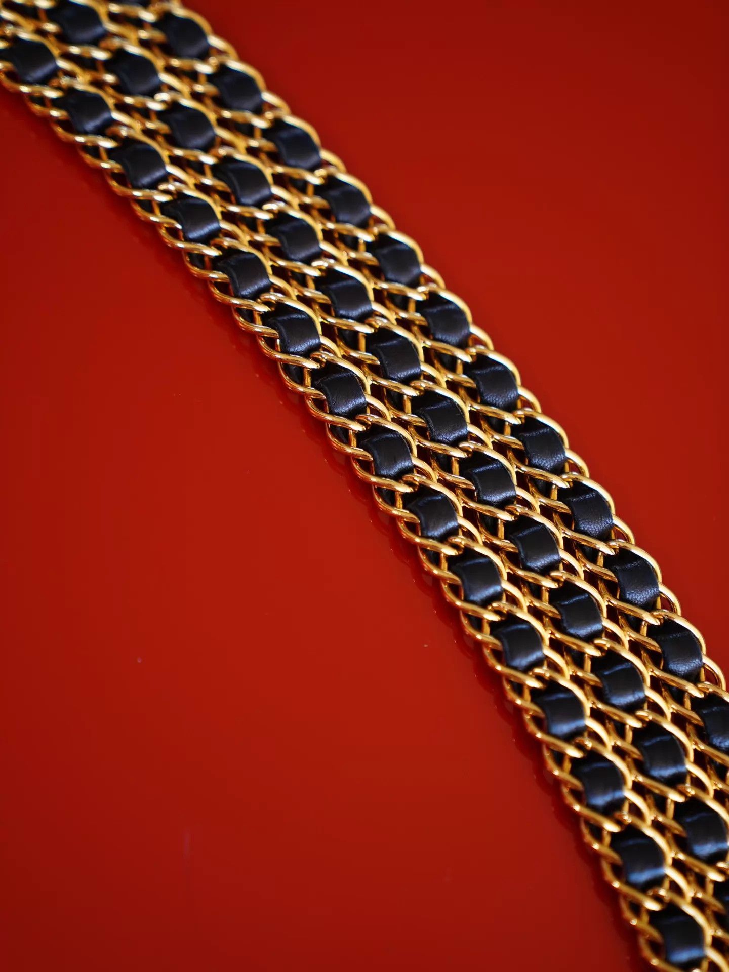 Chanel Chanel Vintage Runway 3-Layer Black Gold Leather Belt Size ONE SIZE - 7 Thumbnail