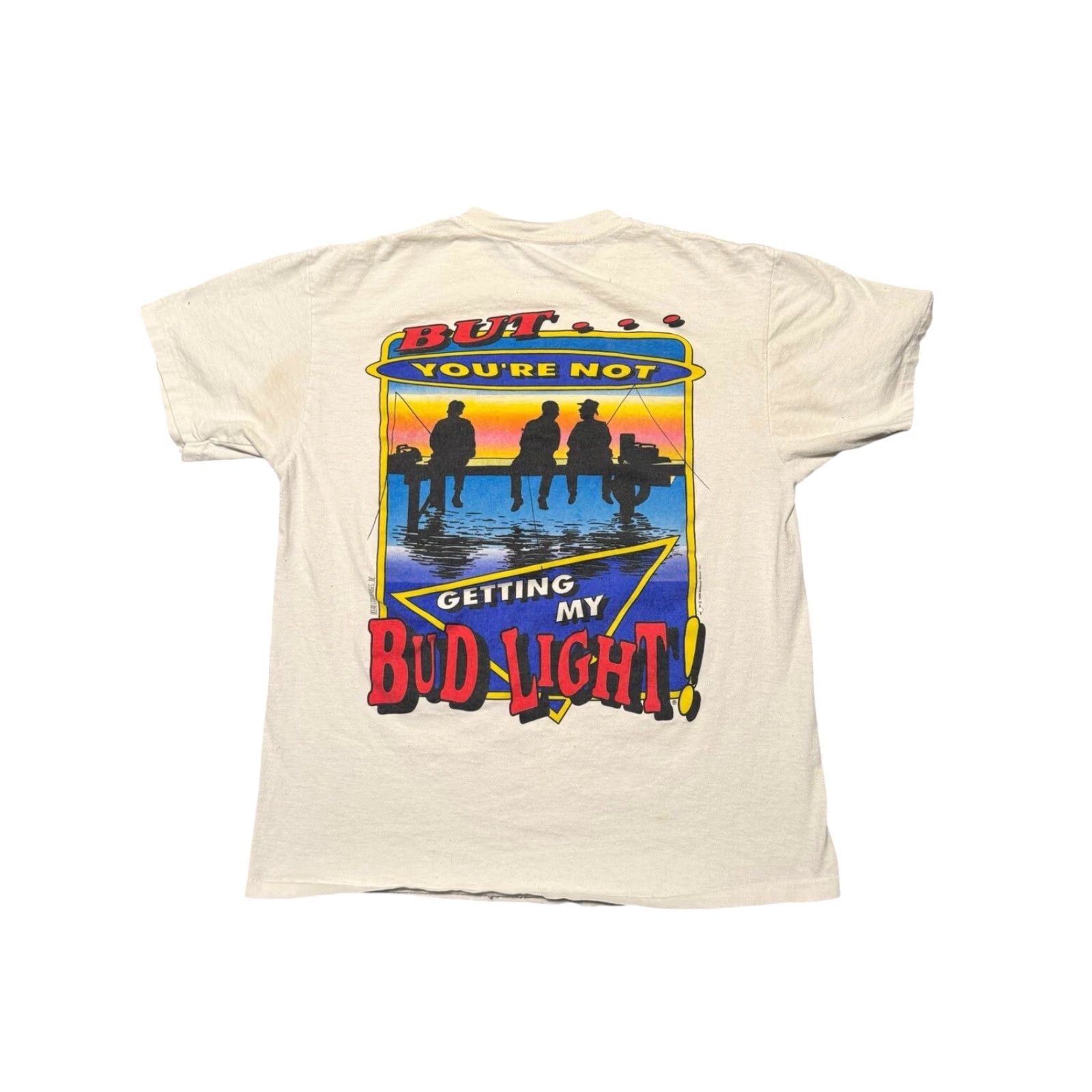 Delta VINTAGE Bud Light "I Love You Man" Beer Promo Budweiser 1996 T Shirt Large 90s Mens White Cotton Crew Neck Short Sleeve Graphic Print Size US L / EU 52-54 / 3 - 5 Thumbnail