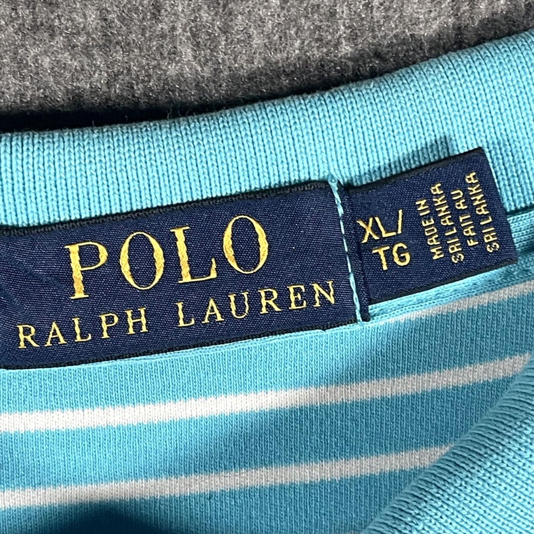 Polo Ralph Lauren Polo Ralph Lauren Polo Shirt Mens XL Aqua Blue White Striped 100% Cotton Short Sleeve Polo Shirt Mens XL Aqua Blue White Striped Cotton Short Sleeve Size US XL / EU 56 / 4 - 4 Thumbnail