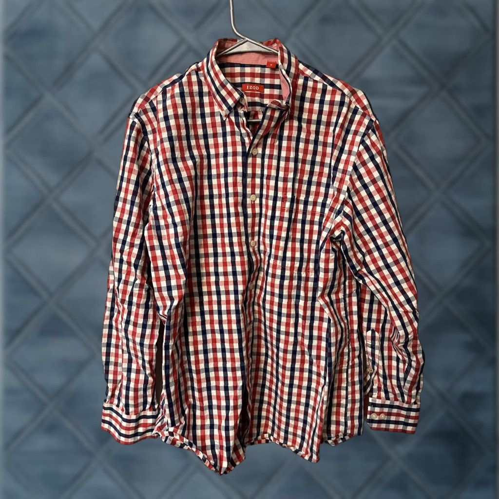 Izod IZOD Men's Long Sleeve Button Down Shirt M Multicolor Gingham Casual Golf Polo Mens Size US M / EU 48-50 / 2 - 1 Thumbnail
