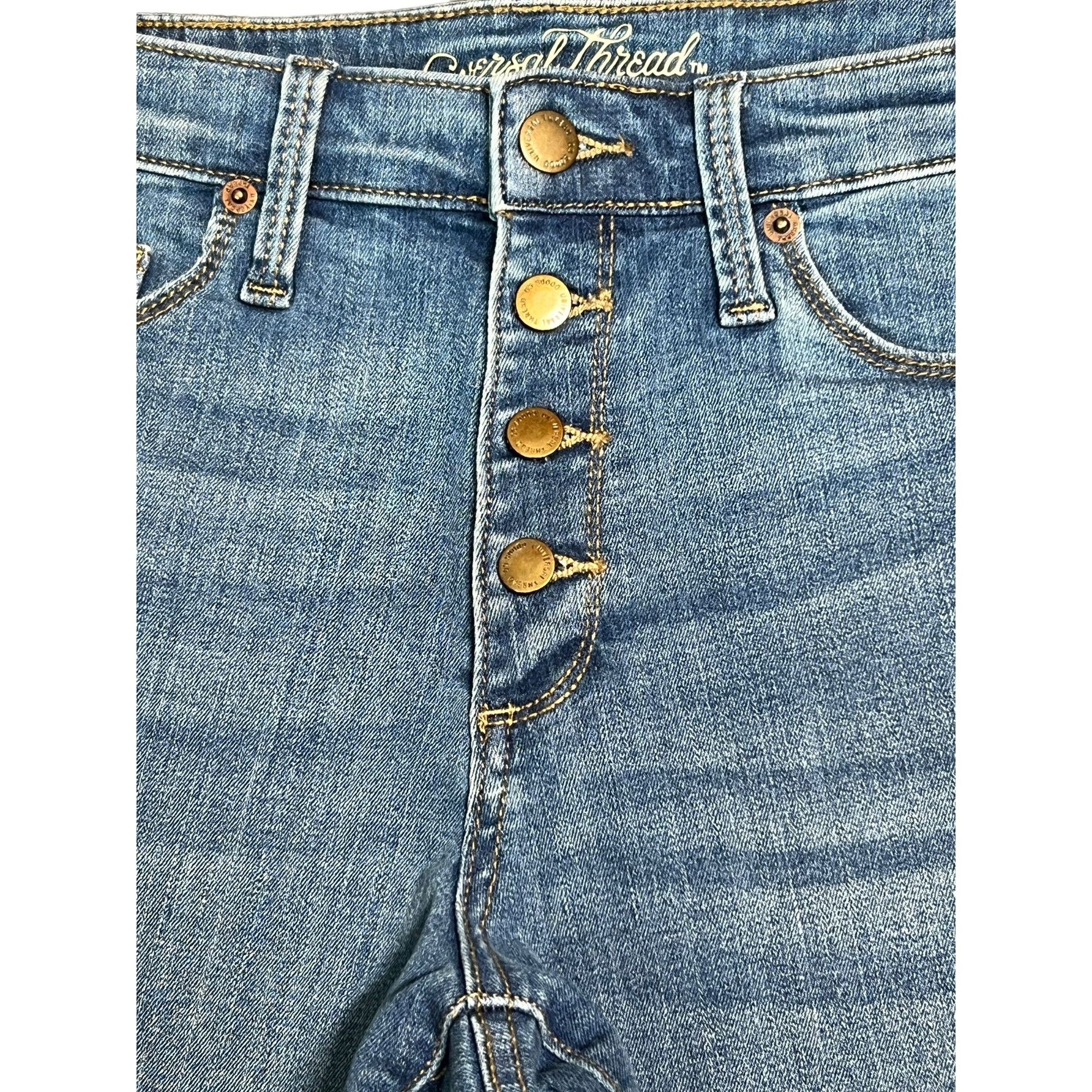 Other Universal Thread High Rise Midi Denim Shorts Button Fly Cuff Size 28" / US 6 / IT 42 - 2 Thumbnail