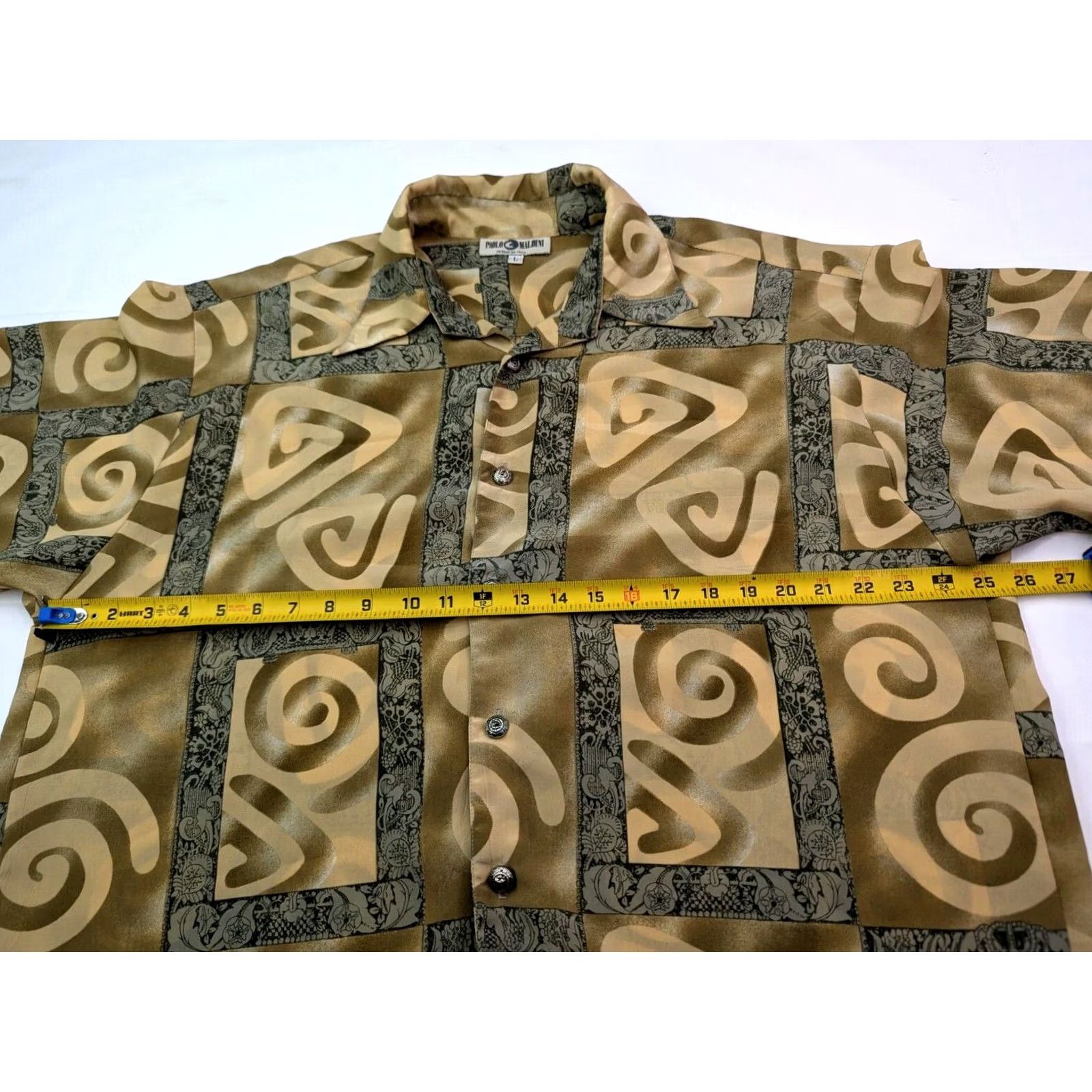 Vintage VINTAGE Paolo Maldini Button-Up Shirt Men L Brown Abstract Paisley Swirls Vines All Over Print Aztec model Designer Retro Photo: 90s-Theme Size US L / EU 52-54 / 3 - 7 Thumbnail