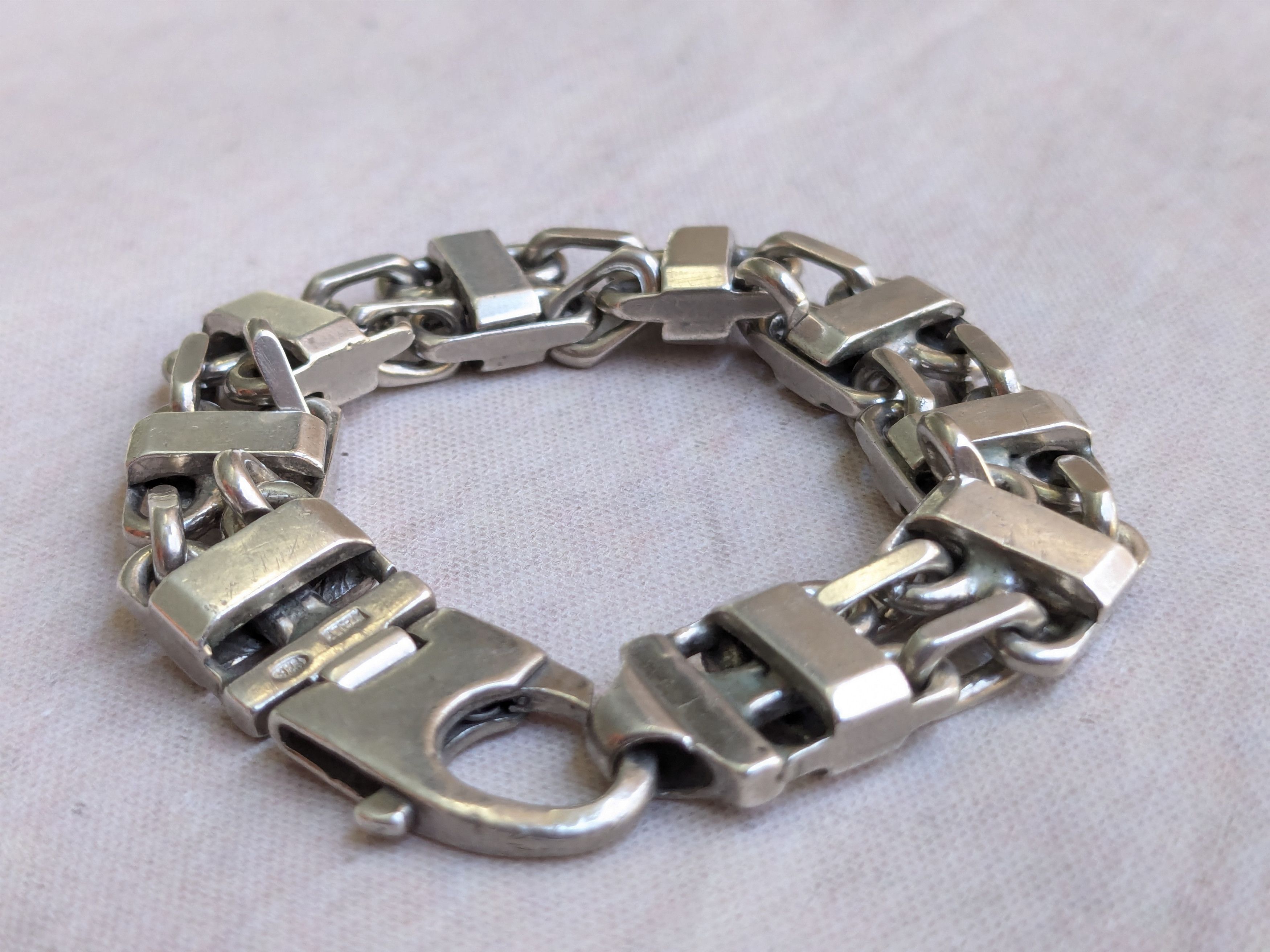 Jewelry Vintage Sterling Silver Bracelet 6" Thick Chunky Biker Size ONE SIZE - 6 Thumbnail