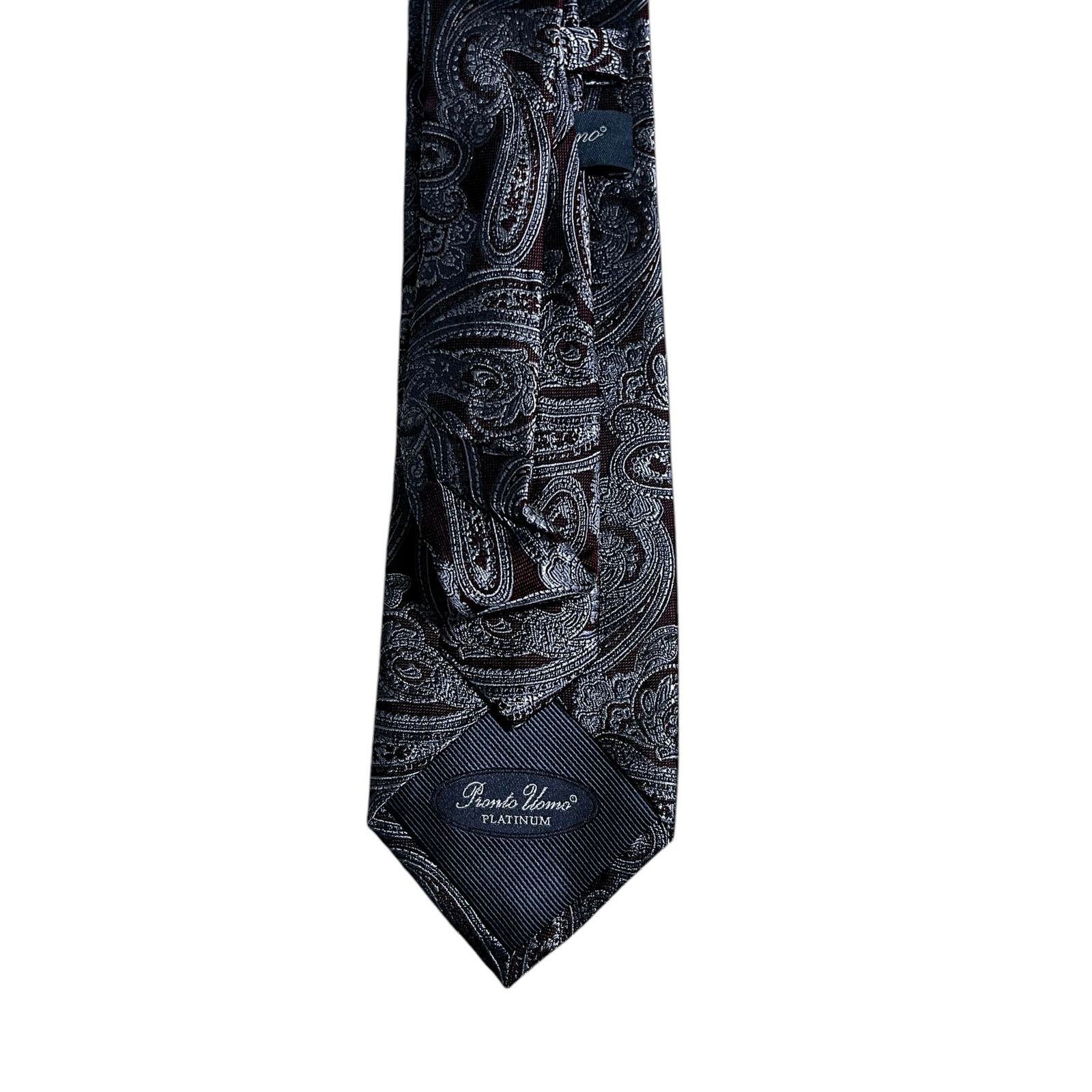 Pronto Uomo Pronto Uomo Platinum Maroon Silver Presley Silk Tie Size ONE SIZE - 3 Thumbnail