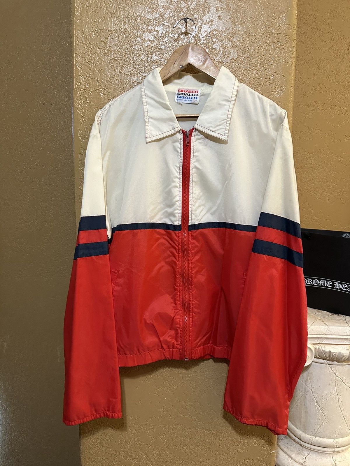 Vintage 📌 vintage 1980s Sigallo striped windbreaker jacket Size US L / EU 52-54 / 3 - 1 Thumbnail