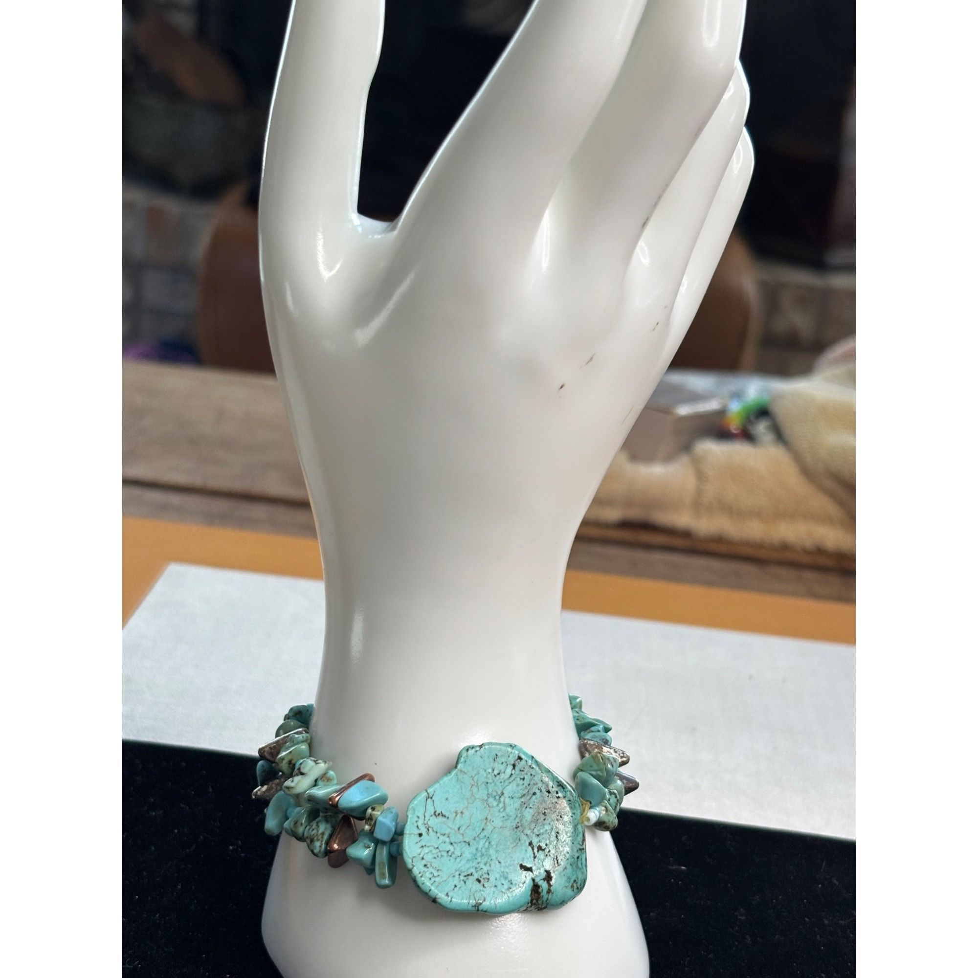 Other Turquoise Gemstone Beaded Bracelet With Large Center Stone & Size ONE SIZE - 3 Thumbnail