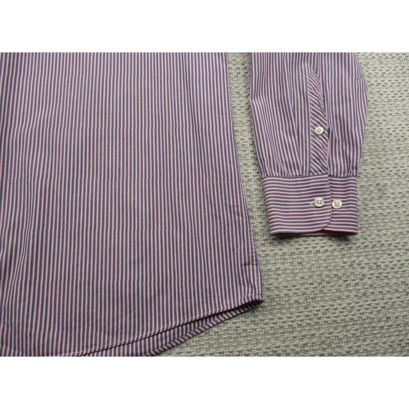 Vintage Penguin Munsingwear Shirt Mens Large Slim Fit Long Sleeve Pink Blue Striped Dress Shirt Size 46R - 2 Thumbnail