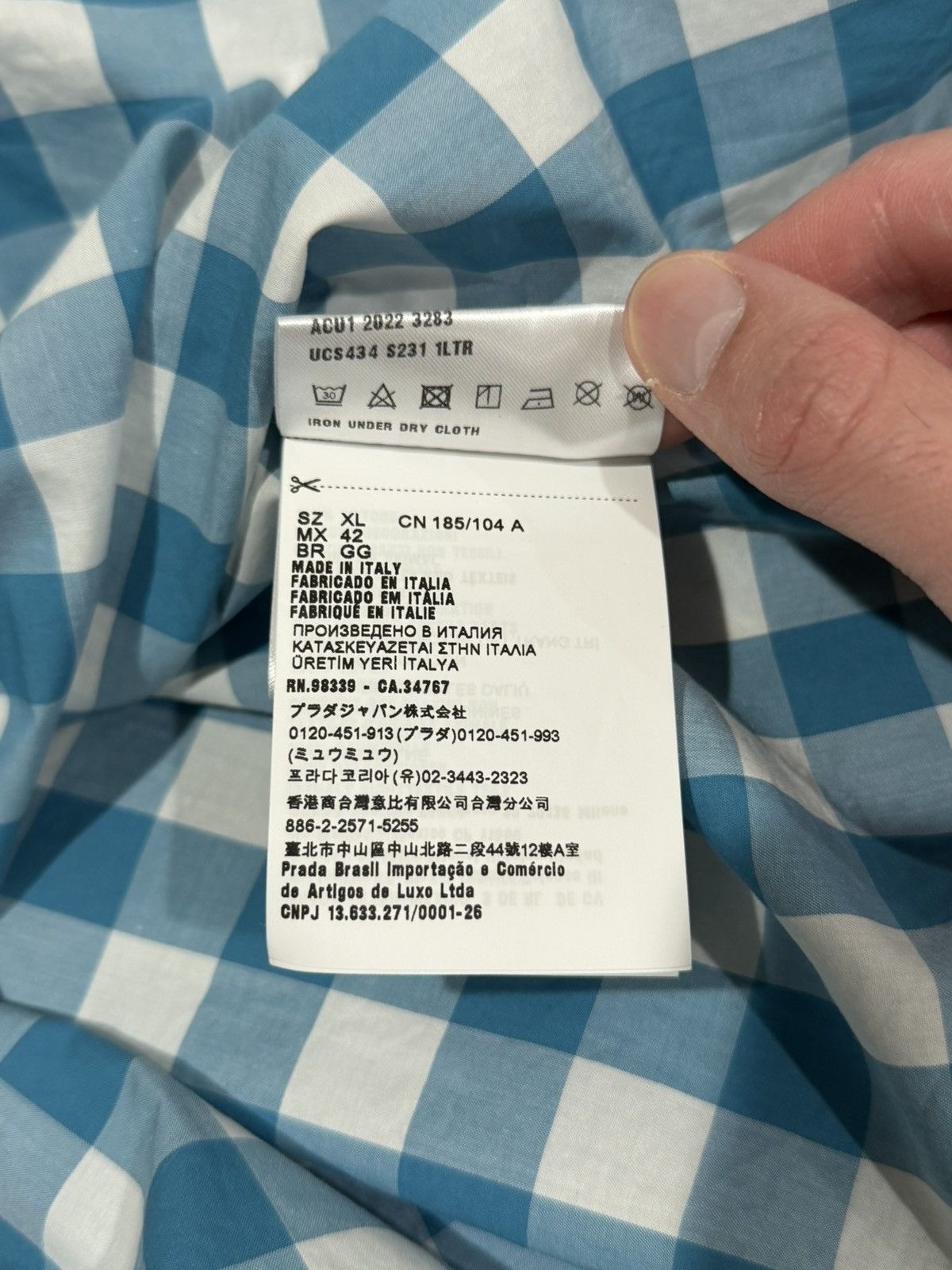 Prada PRADA x Raf SS23 Gingham Blue Plaid Stripe Button Logo Shirt Size US XL / EU 56 / 4 - 15 Thumbnail