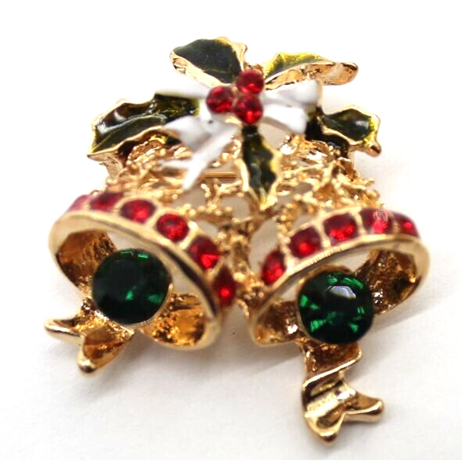Other Cute Christmas Bells Brooch • Red Green White • Rhinestones Size ONE SIZE - 1 Thumbnail