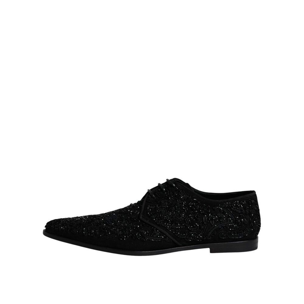 Dolce & Gabbana Dolce & Gabbana Black Embellished Suede Derby Formal Shoes Size US 12 / EU 45 - 6 Thumbnail