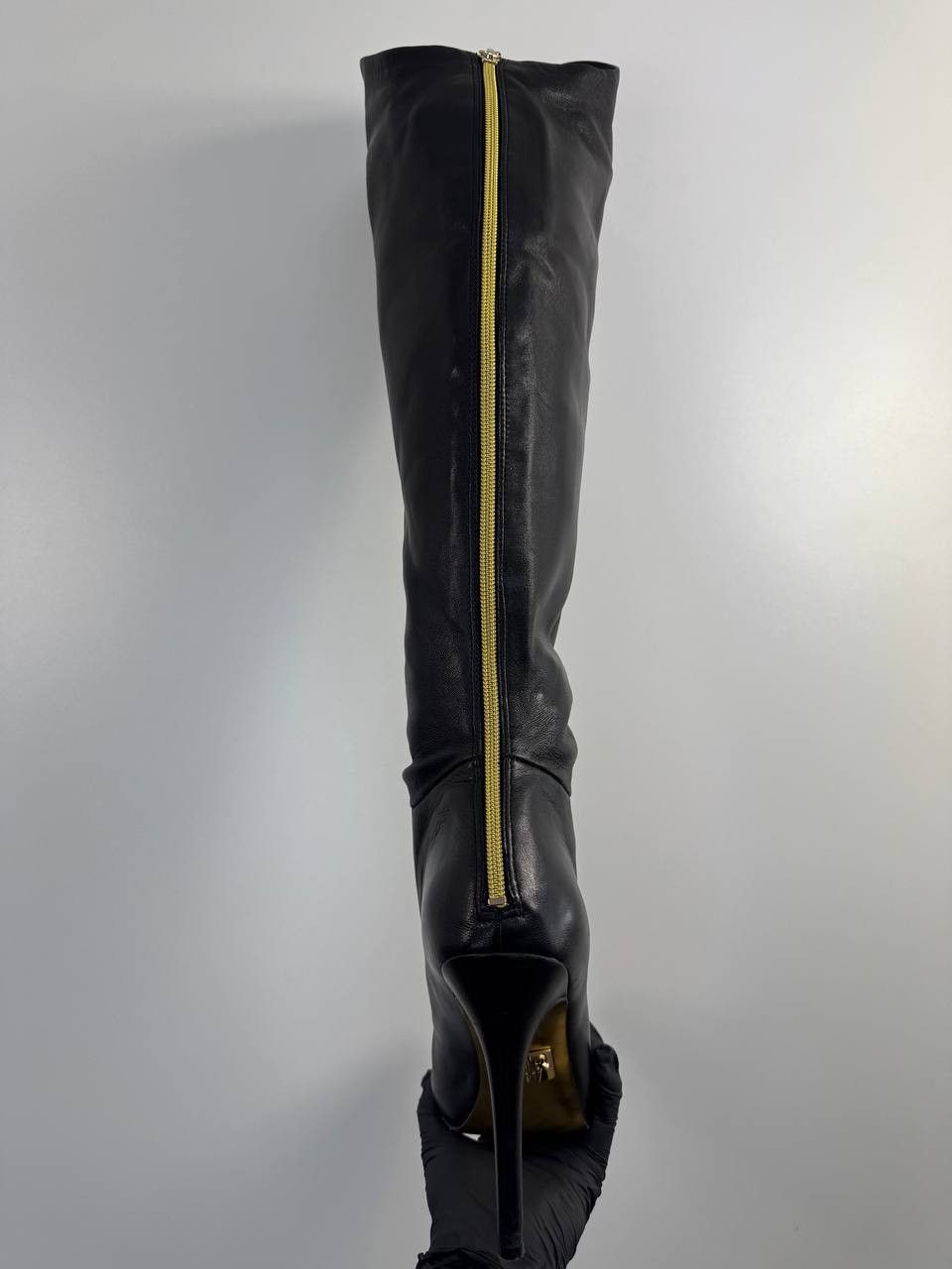 H&M A.R. H&M Black Leather Over Knee Thigh High Boots Gold EU40 Size US 9 / IT 39 - 5 Thumbnail