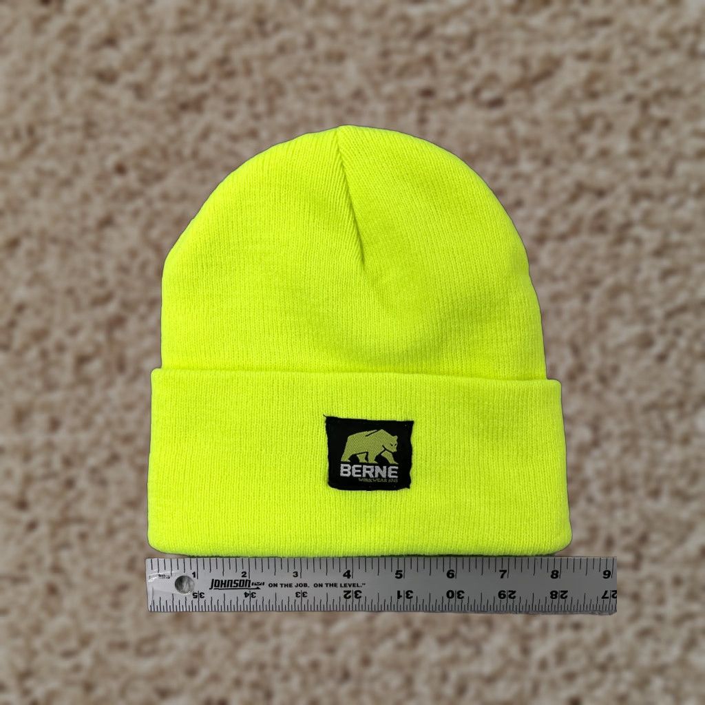 Vintage Berne Apparel Beanie Toque Adult One Size Neon Yellow Knit Acrylic Camp Fish Ski Hat Unisex Adults Mens Womens Boys Girls Size ONE SIZE - 1 Thumbnail