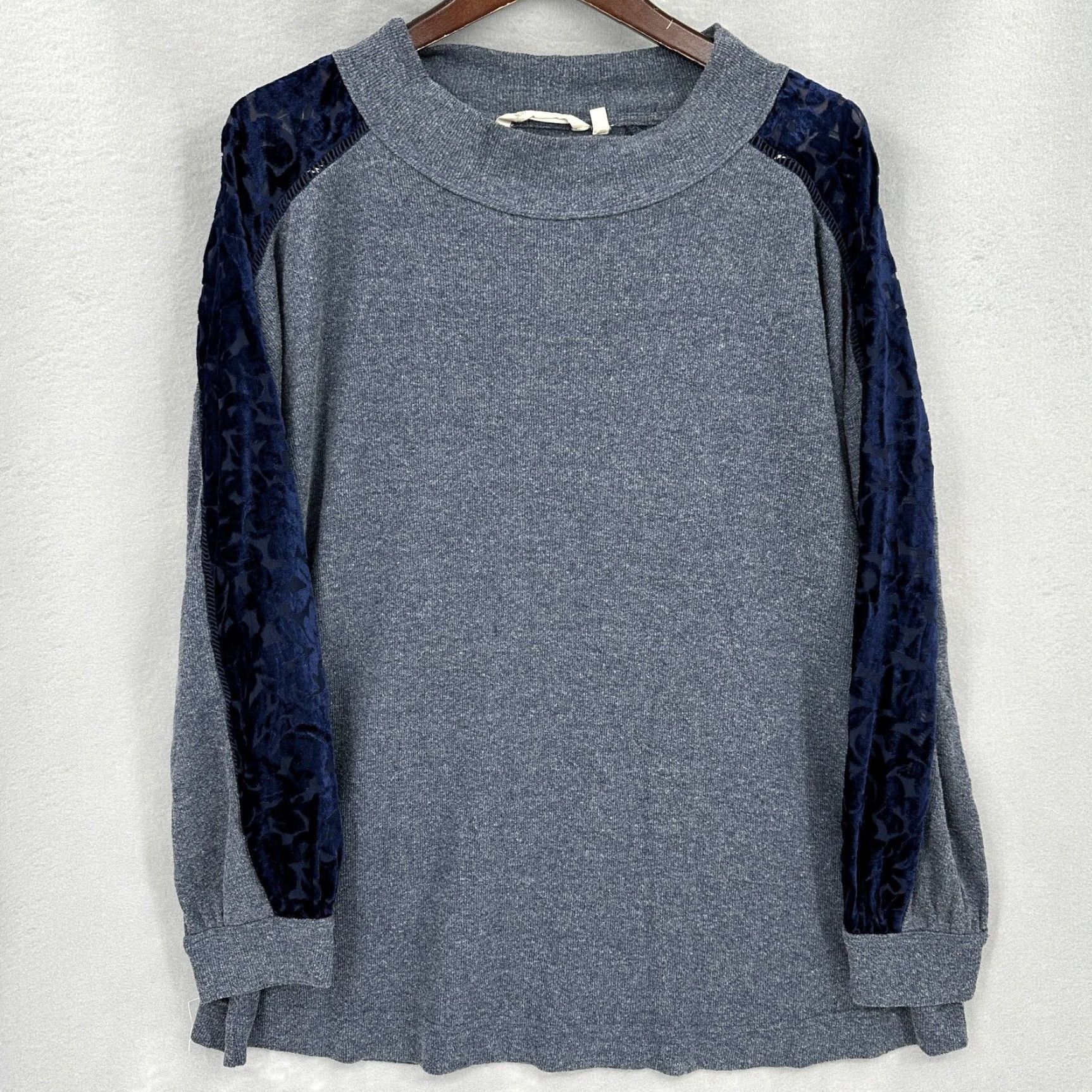 Soft Surroundings Soft Surroundings Plus 2XL Tunic Sweater Gray Ribbed Velvet Floral Long Sleeve Womens Boho Size XXL / US 16-18 / IT 52-54 - 6 Thumbnail