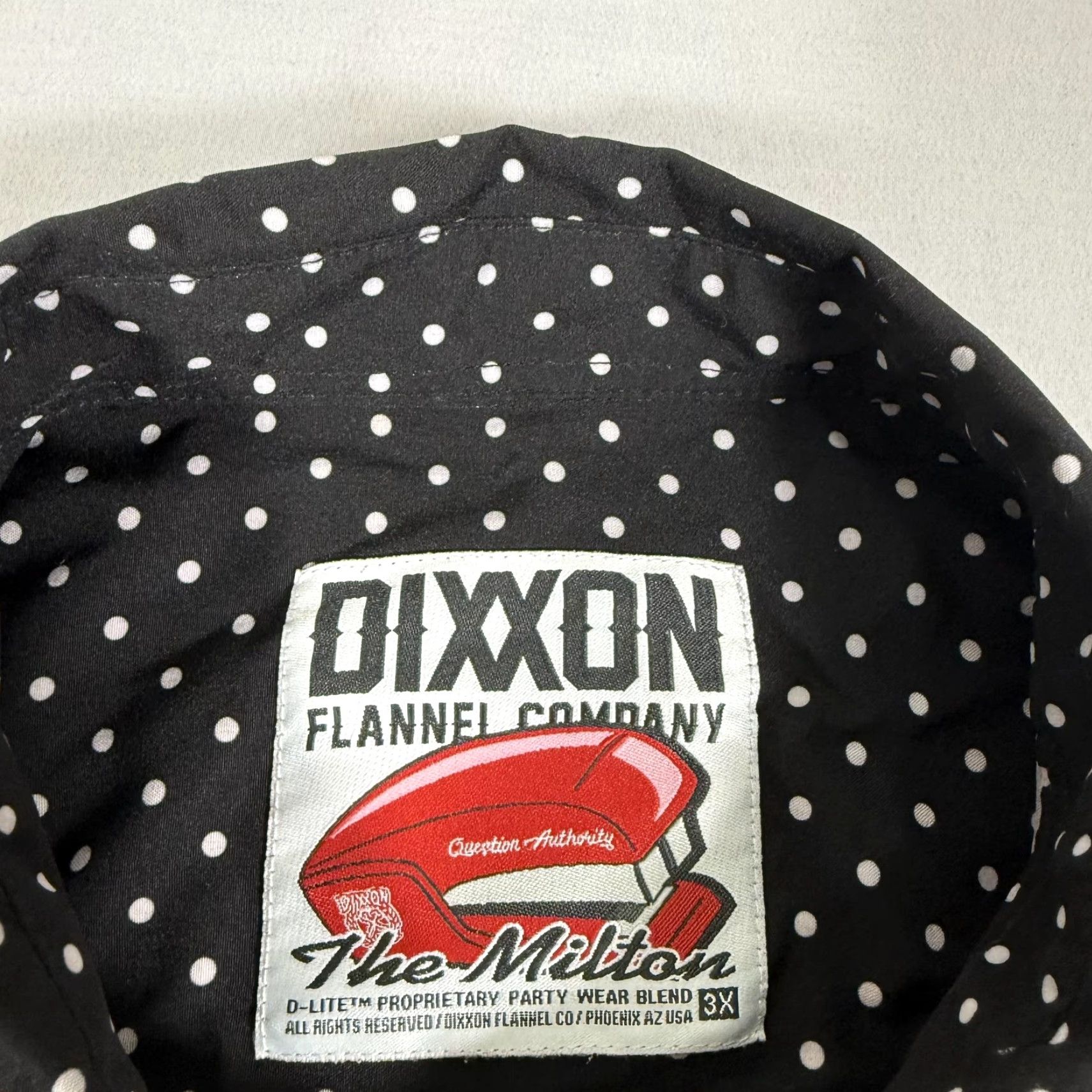 Vintage Dixxon The Milton Womens 3X Button Up Polka Dot Black Shirt Stretch Biker Short Sleeve Condensed Pattern Size XXL / US 16-18 / IT 52-54 - 5 Thumbnail