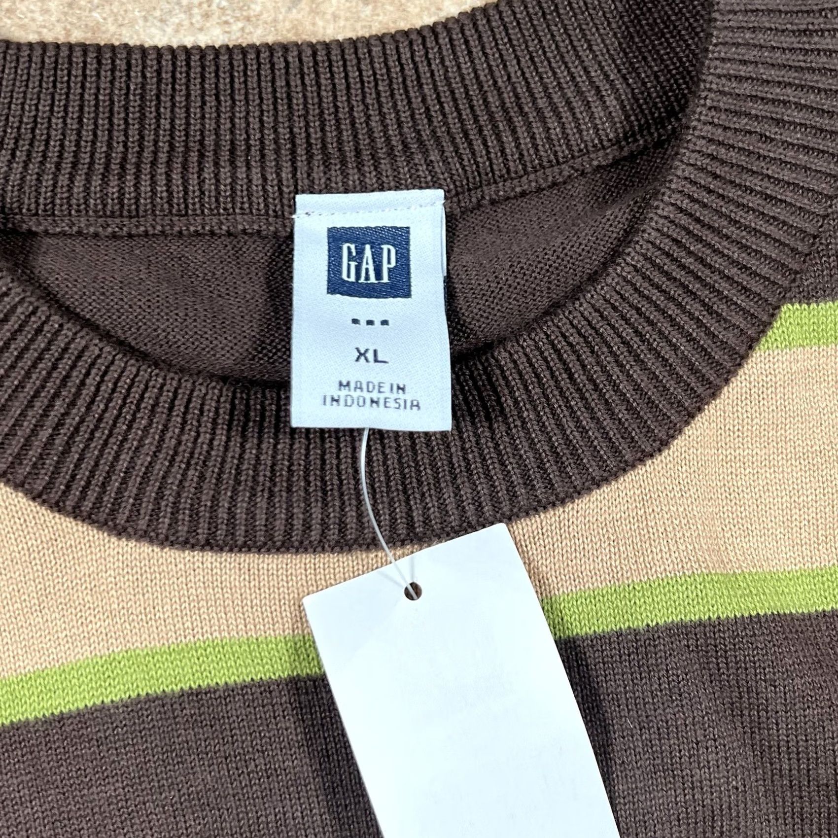 Gap Gap Sweater Pullover Men XL Brown Striped Knit Crew Neck Long Sleeve Size US XL / EU 56 / 4 - 5 Thumbnail