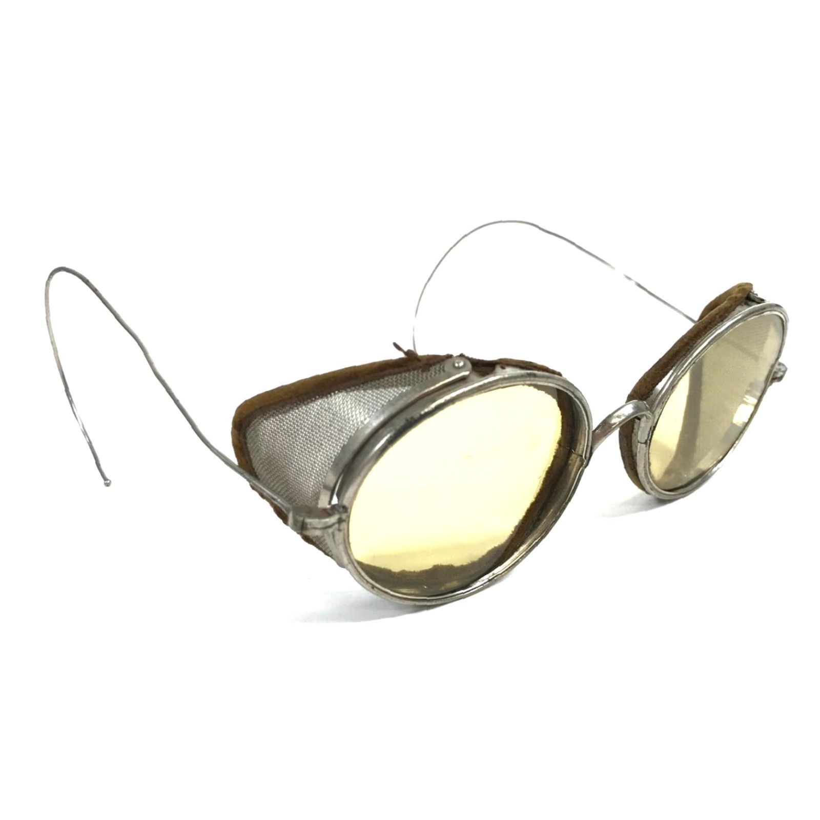VINTAGE Safety Welding Goggles Metal Silver Frame Yellow Lenses