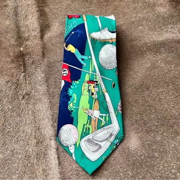 Nicole Miller × Vintage VTG Nicole Miller 1993 Female Swing Golfing Fanatic Silk Nec Size ONE SIZE - 1 Thumbnail