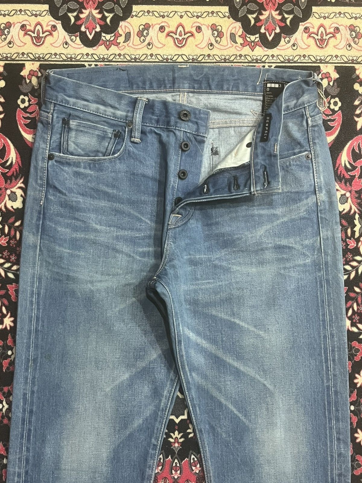 KURO Kuro “Dempsey” Classic Blue Whisker Washed Selvedge Jeans Size US 30 / EU 46 - 6 Thumbnail