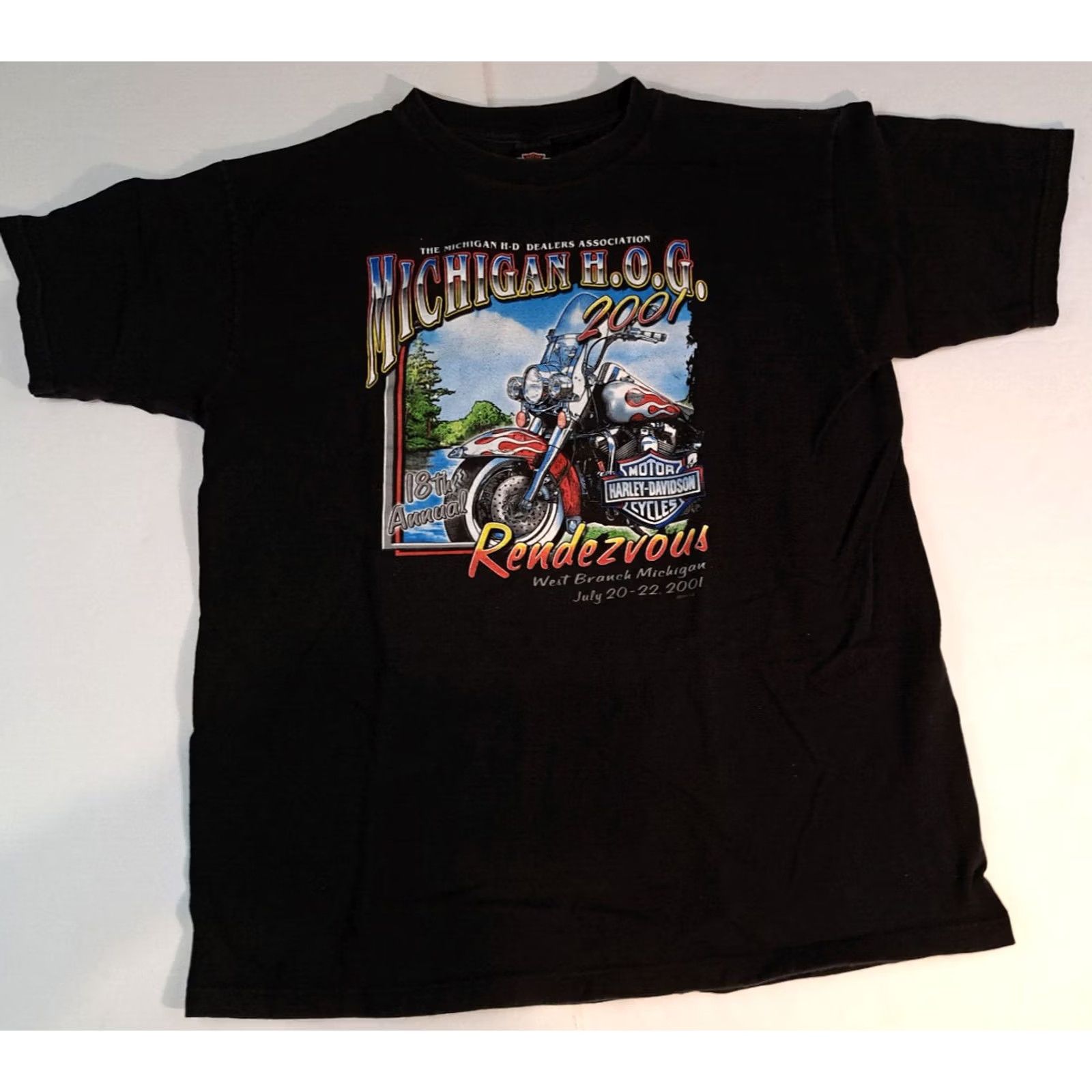 Harley Davidson Harley-Davidson T-Shirt XL Black USA Men Short Sleeve Graphic 2001 Michigan H.O.G. Rendezvous Bike Dealer Size US XL / EU 56 / 4 - 4 Thumbnail