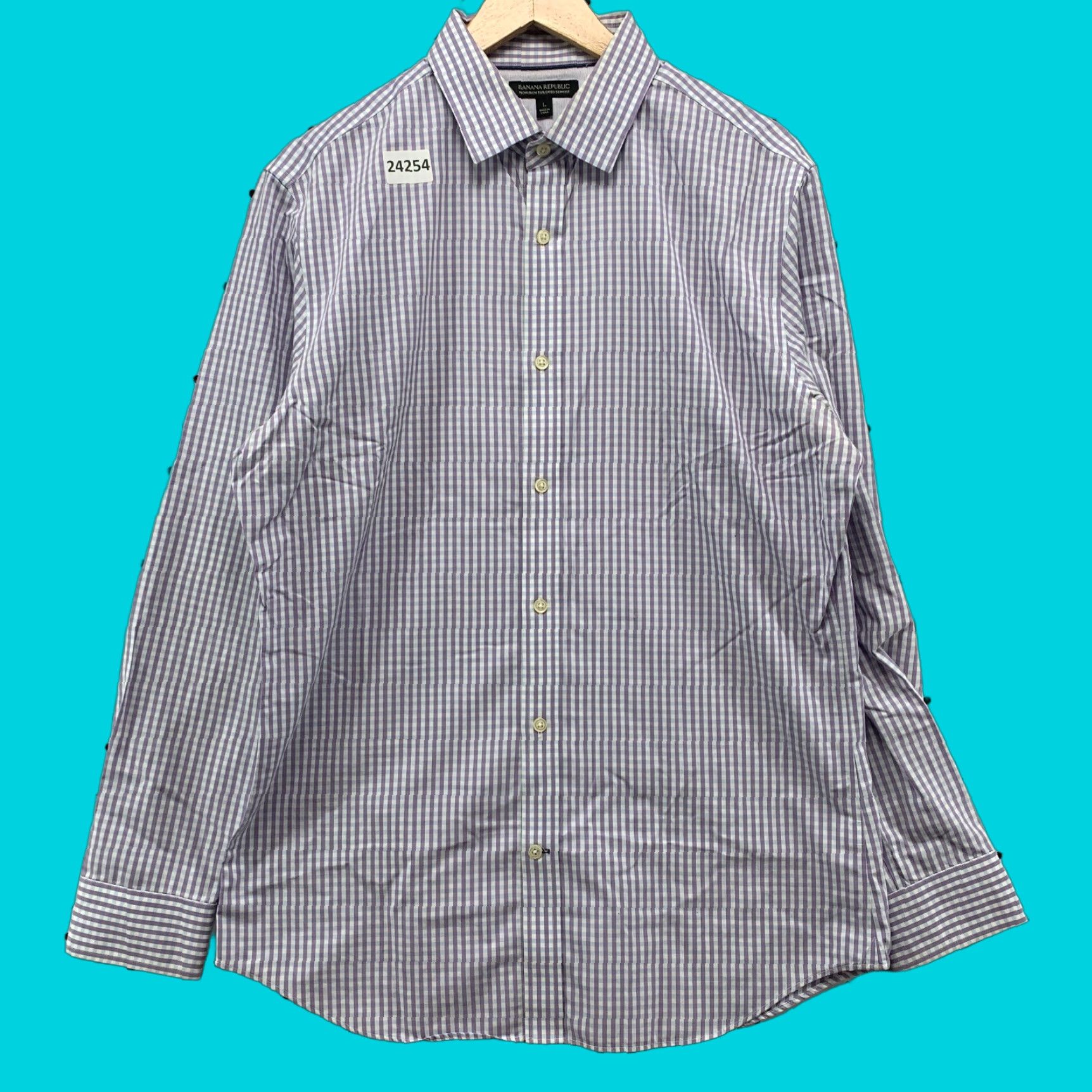 Banana Republic VINTAGE Banana Republic Button-Up Shirt Purple White Check Adult Large Slim Fit 22x31.5 Mens Size US L / EU 52-54 / 3 - 1 Thumbnail