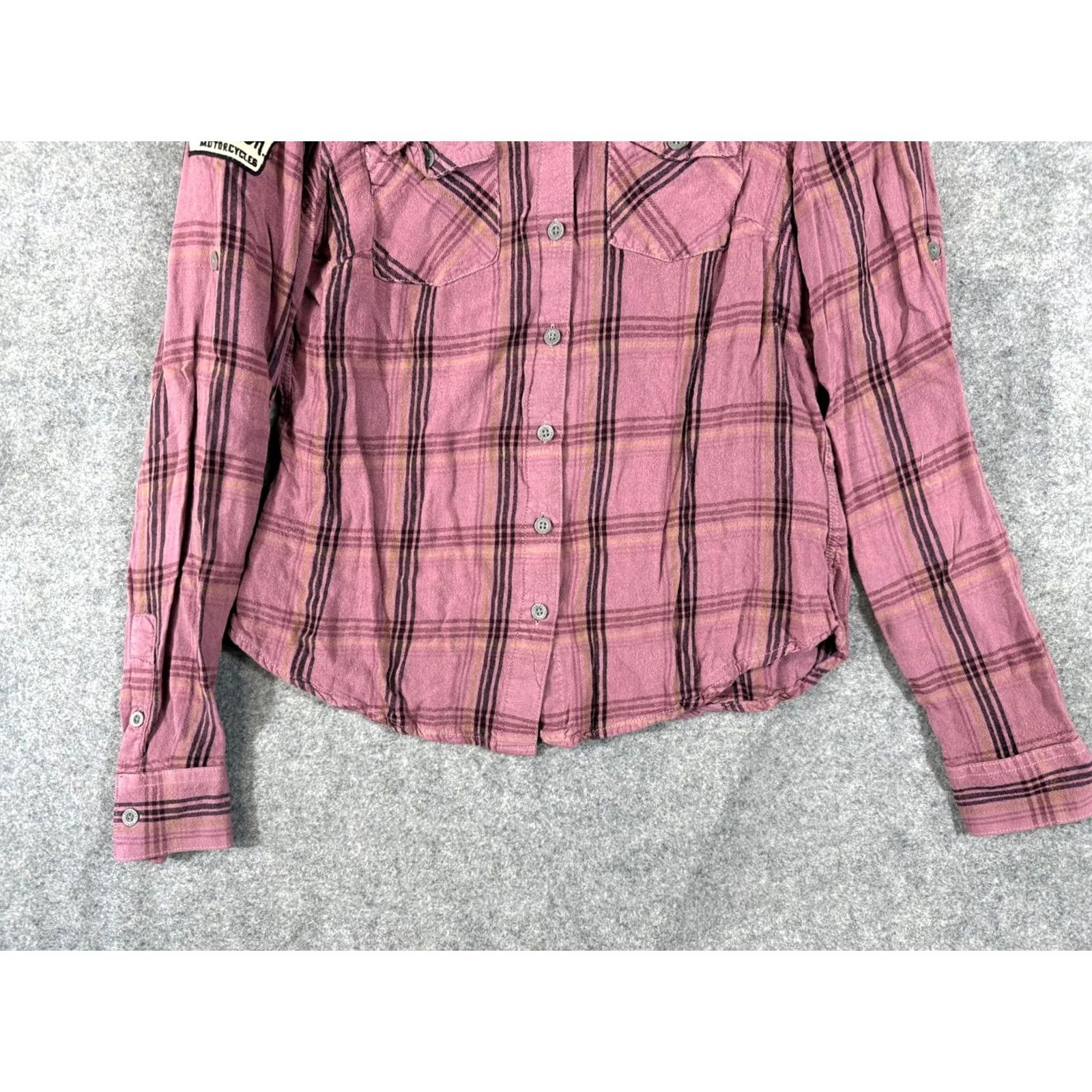 Harley Davidson Harley-Davidson Shirt Womens S Dusky Orchid Purple Plaid Roll Tab Sleeve Button Up Shirt Size S / US 4 / IT 40 - 4 Thumbnail