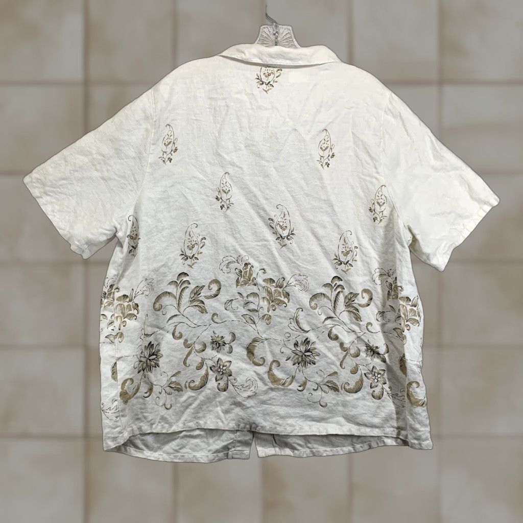 Vintage VINTAGE Outfit JPR Women’s All Linen Top Button-Up 1X Ivory Floral Paisley Pearl Button Bohemian Short Sleeve Casual Shirt Size XL / US 12-14 / IT 48-50 - 1 Thumbnail
