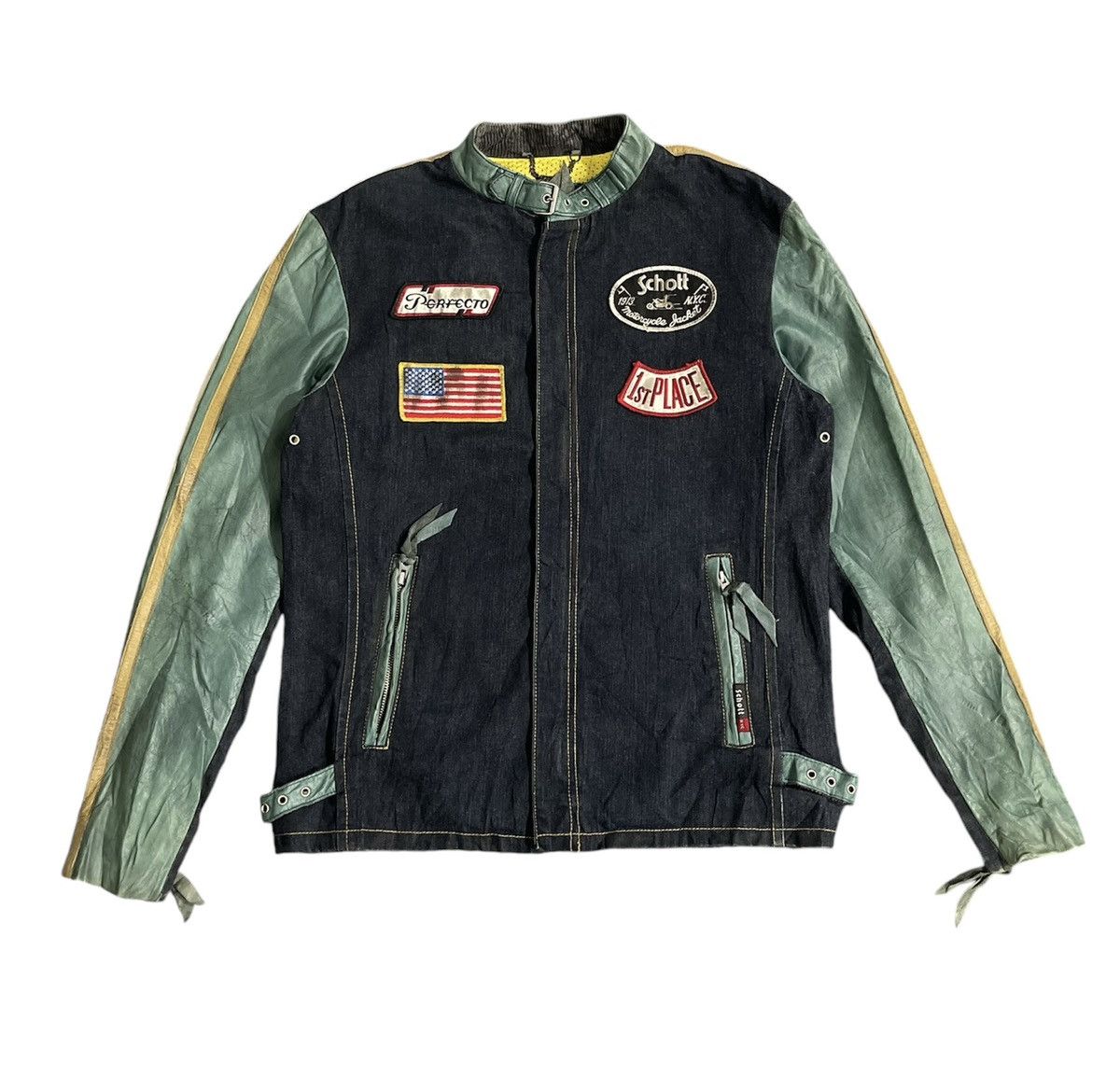 Schott Vintage Schott Leather Denim Motorcycle Jacket Size US L / EU 52-54 / 3 - 1 Thumbnail