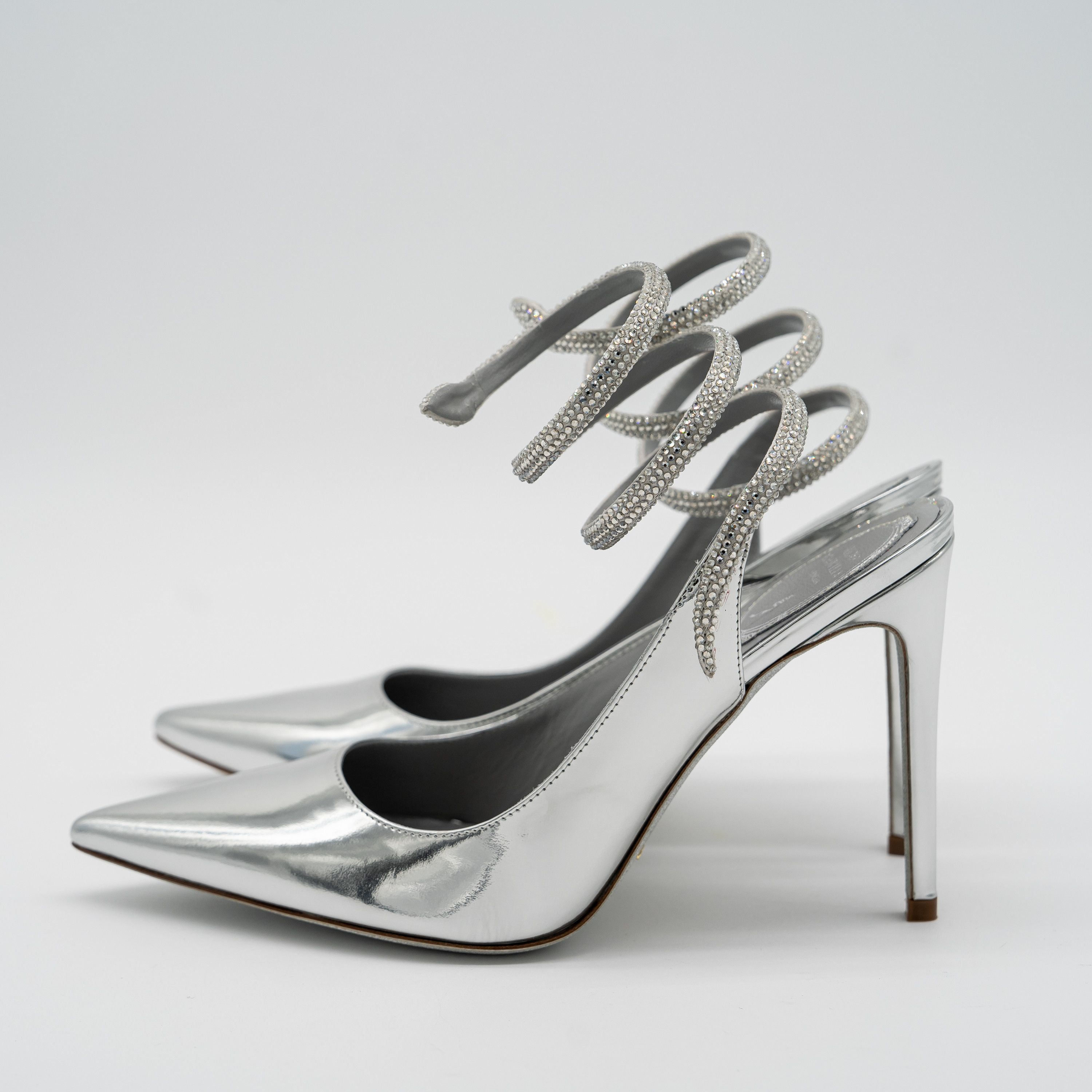Rene Caovilla 37.5 Rene Caovilla Cleo Silver Sandals Heels 105 Leather Size US 7.5 / IT 37.5 - 3 Thumbnail
