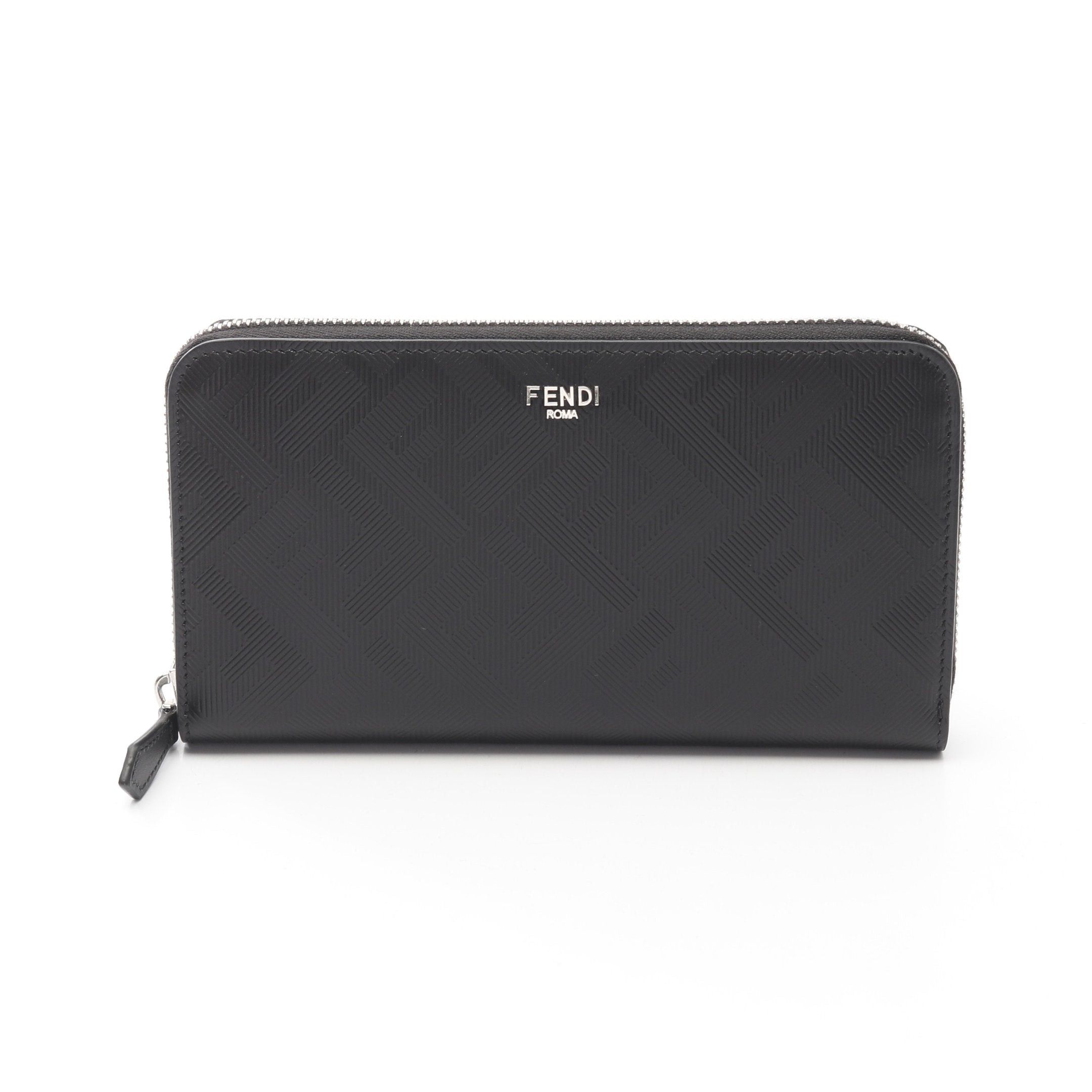 Fendi Fendi Shadow Zucca Round Zipper Long Wallet Leather Black Size ONE SIZE - 1 Thumbnail