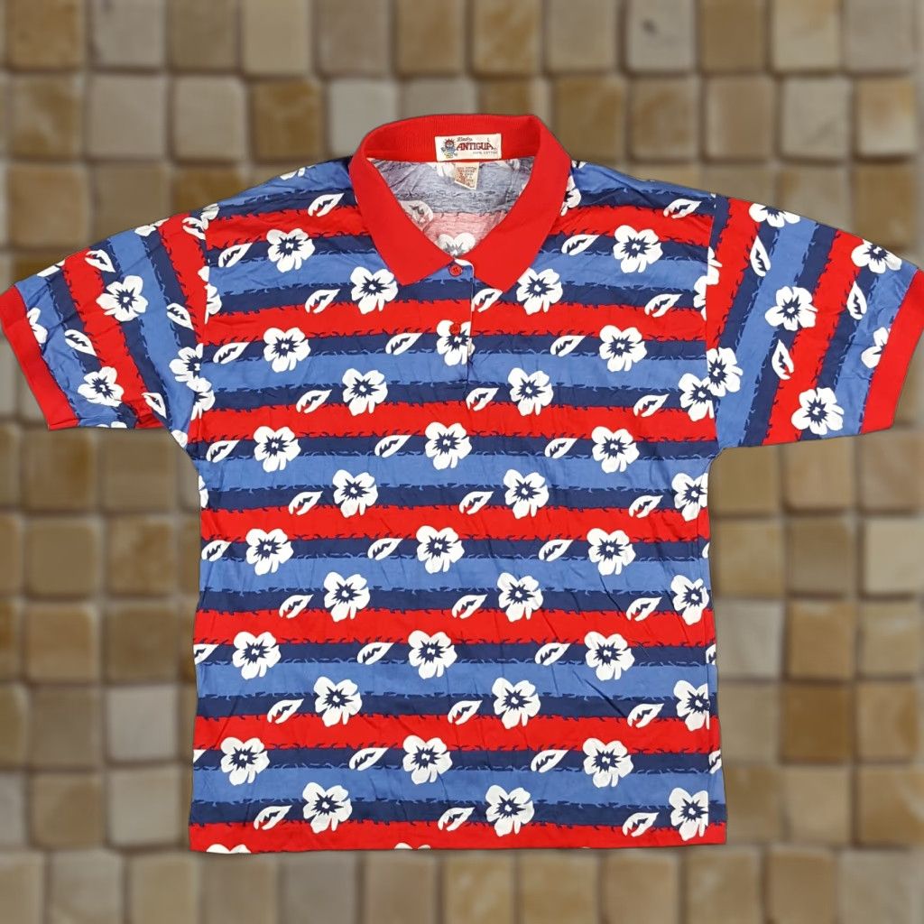Vintage Vintage Antigua Polo Shirt Women Large Summer Beach Hawaiian 90s Tropical Cotton Size L / US 10 / IT 46 - 1 Thumbnail