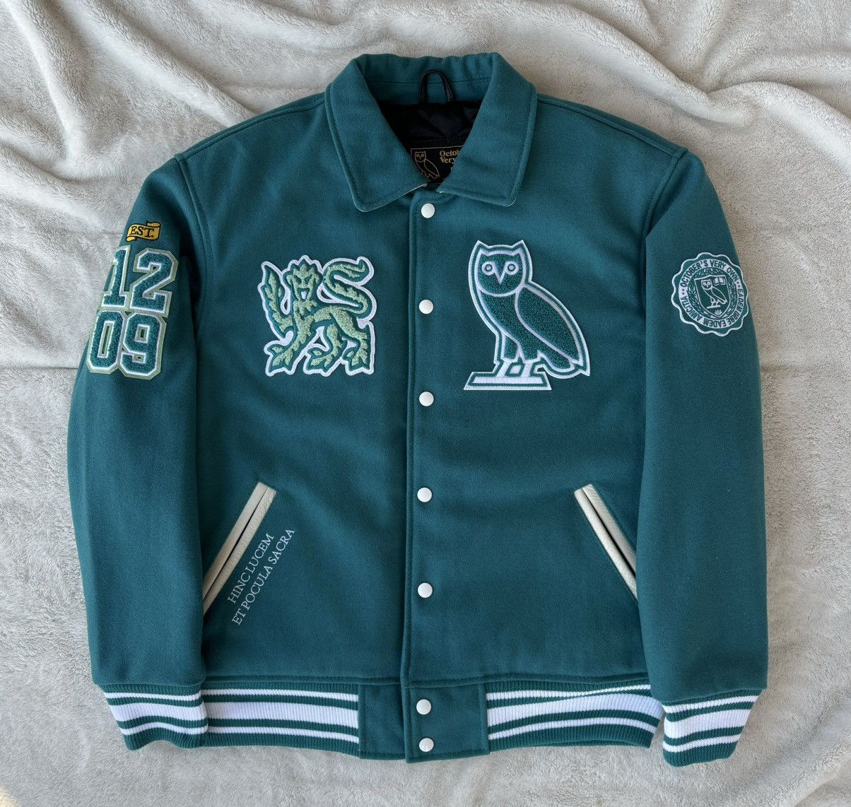 OVO x Cambridge University Teal Varsity Jacket