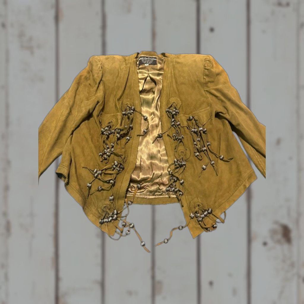 Vintage VINTAGE Judith Ann Creations Genuine Leather Fringe Cardigan Jacket S Brown Blazer Eveningwear Glam Rock 1980s Womens Size S / US 4 / IT 40 - 1 Thumbnail