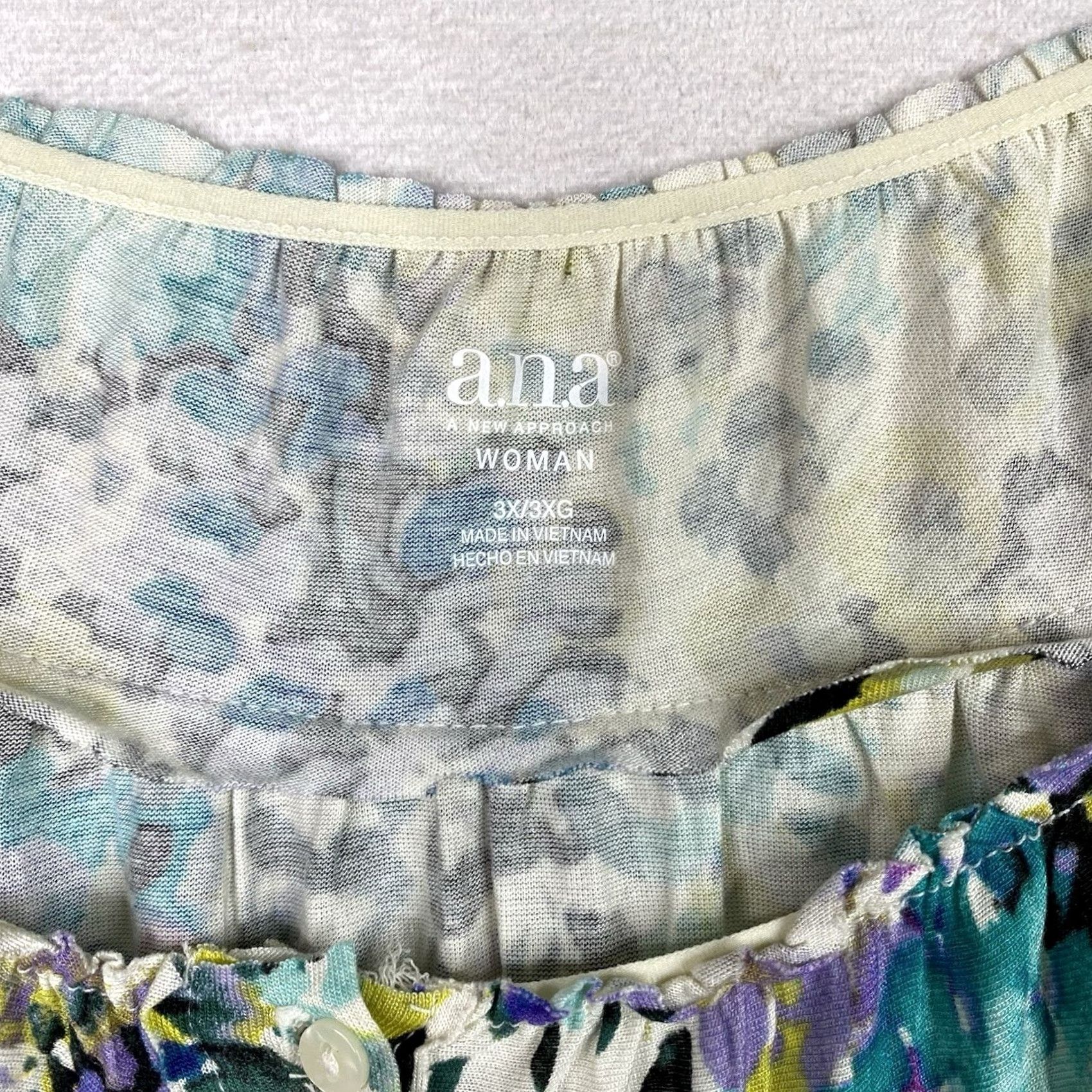 Vintage Ana Womens 3X Blouse Puff Sleeve Scoop Neck Pullover Floral Boho Peasant Stretch Rayon Casual Party/Cocktail Travel Fall Spring Womens Size XXL / US 16-18 / IT 52-54 - 3 Thumbnail