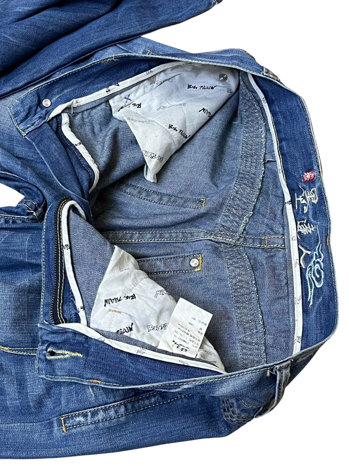 Japanese Brand Japanese y2k BIG TRAIN OSAKA JEANS skull patches dirty jeans Size US 33 - 16 Thumbnail