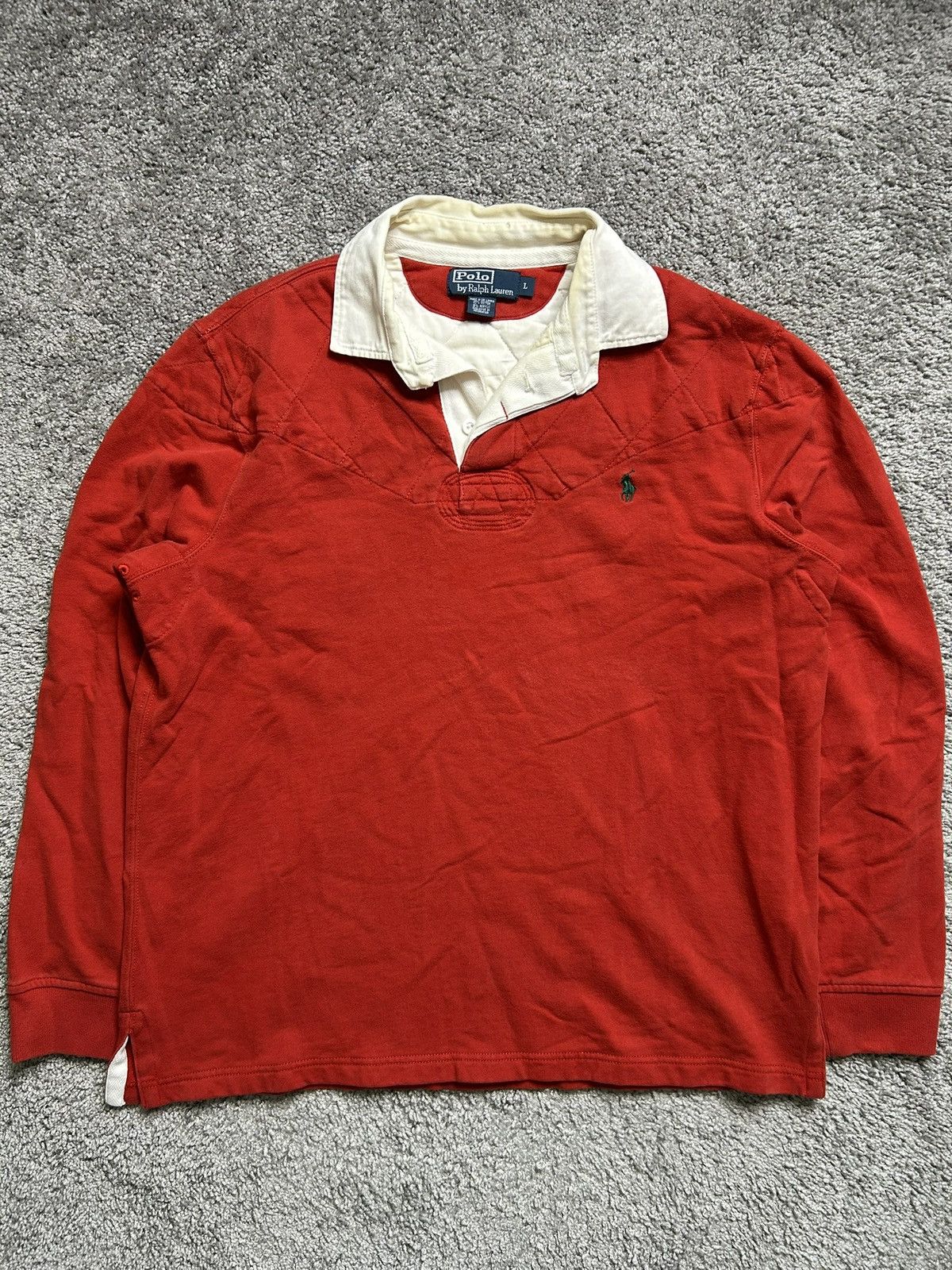 Polo Ralph Lauren Vintage 90s Polo Ralph Lauren Rugby Quilted Padded Long Red Size US L / EU 52-54 / 3 - 1 Thumbnail