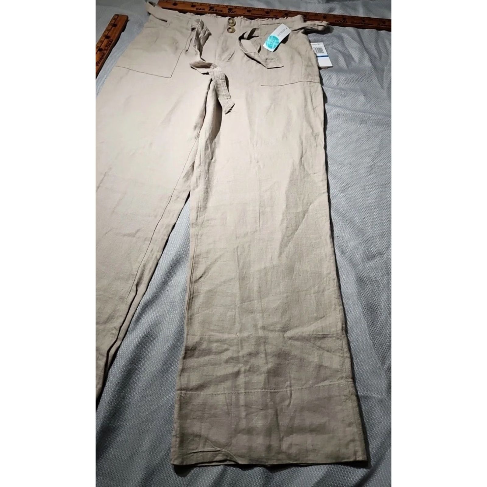 Vintage NWT Stitch Fix Pants Women XL Beige Tan Linen Blend Melanie Utility Wide Leg Size 40" / US 18 - 5 Thumbnail