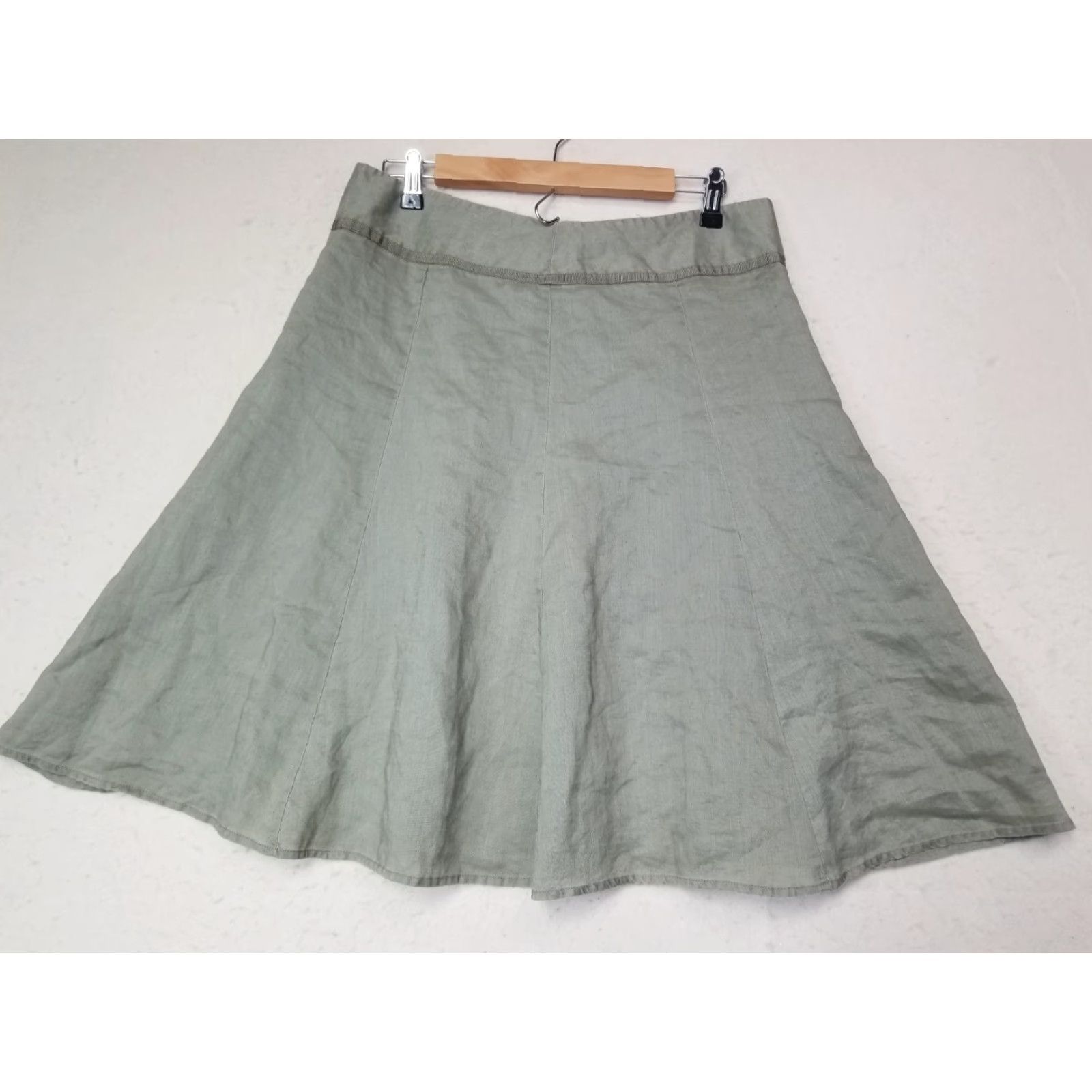 CO New York City Design Skirt Women Knee Length Green Linen Ramie 12 Pleated City Vintage? No. (But can't add "No.") Size 34" / US 12 / IT 48 - 2 Thumbnail