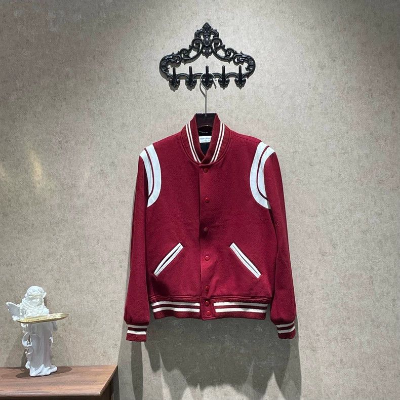 Saint Laurent Paris Saint Laurent Red Varsity Jacket with Leather Size US XL / EU 56 / 4 - 1 Thumbnail