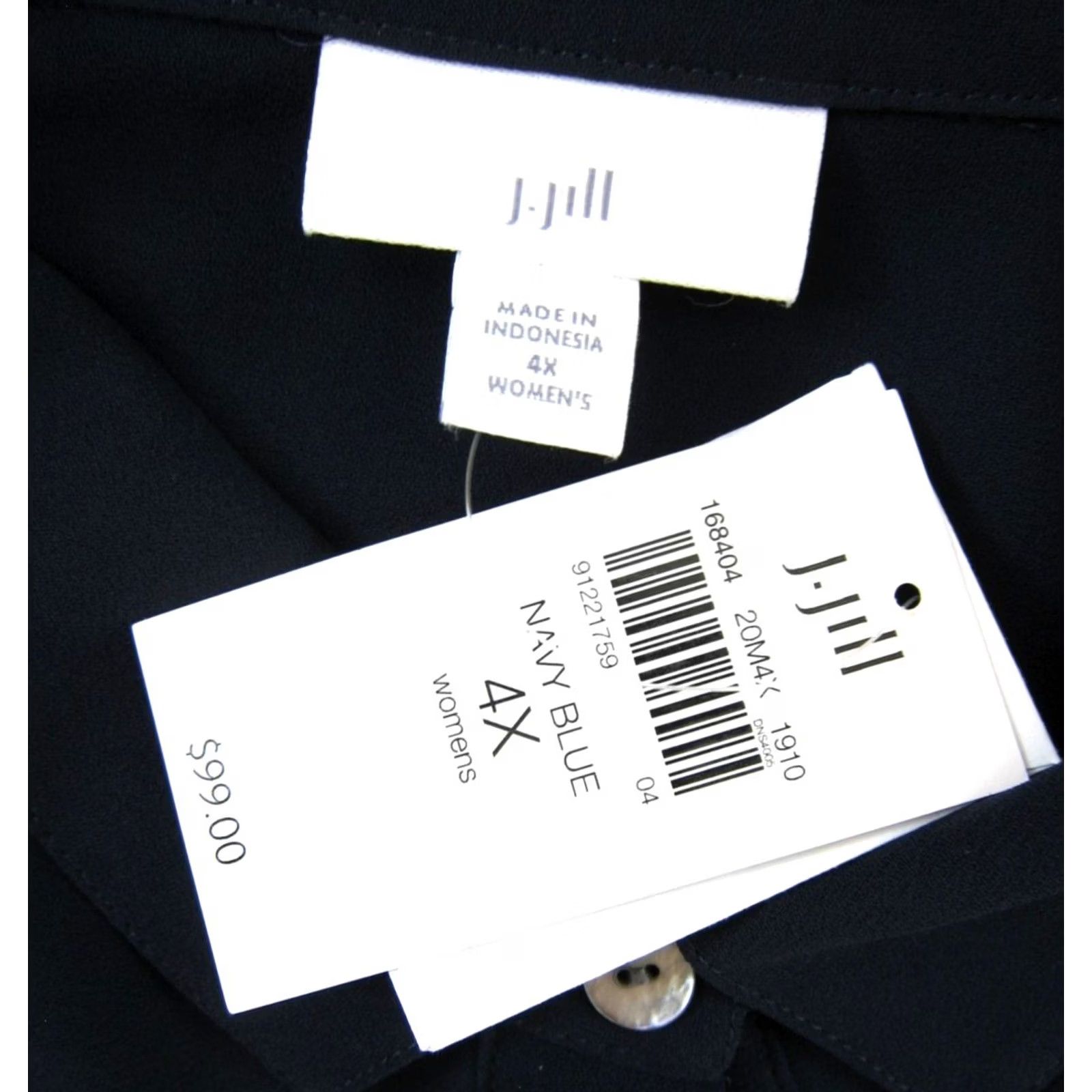 J. Jill J. Jill Blouse Shirt Navy Blue Collared Button Down Lined Long Sleeve Woman 4X NWT Size XXL / US 16-18 / IT 52-54 - 3 Thumbnail