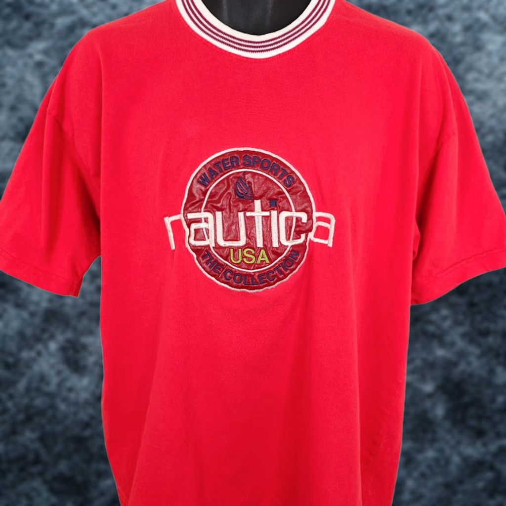 Nautica VINTAGE Nautica T Shirt Mens XL Red 90s Sailing Yacht Made In USA Shirt Mens XL Red 90s Nautica Boating Yacht Racing Fan Tee Size US XL / EU 56 / 4 - 1 Thumbnail