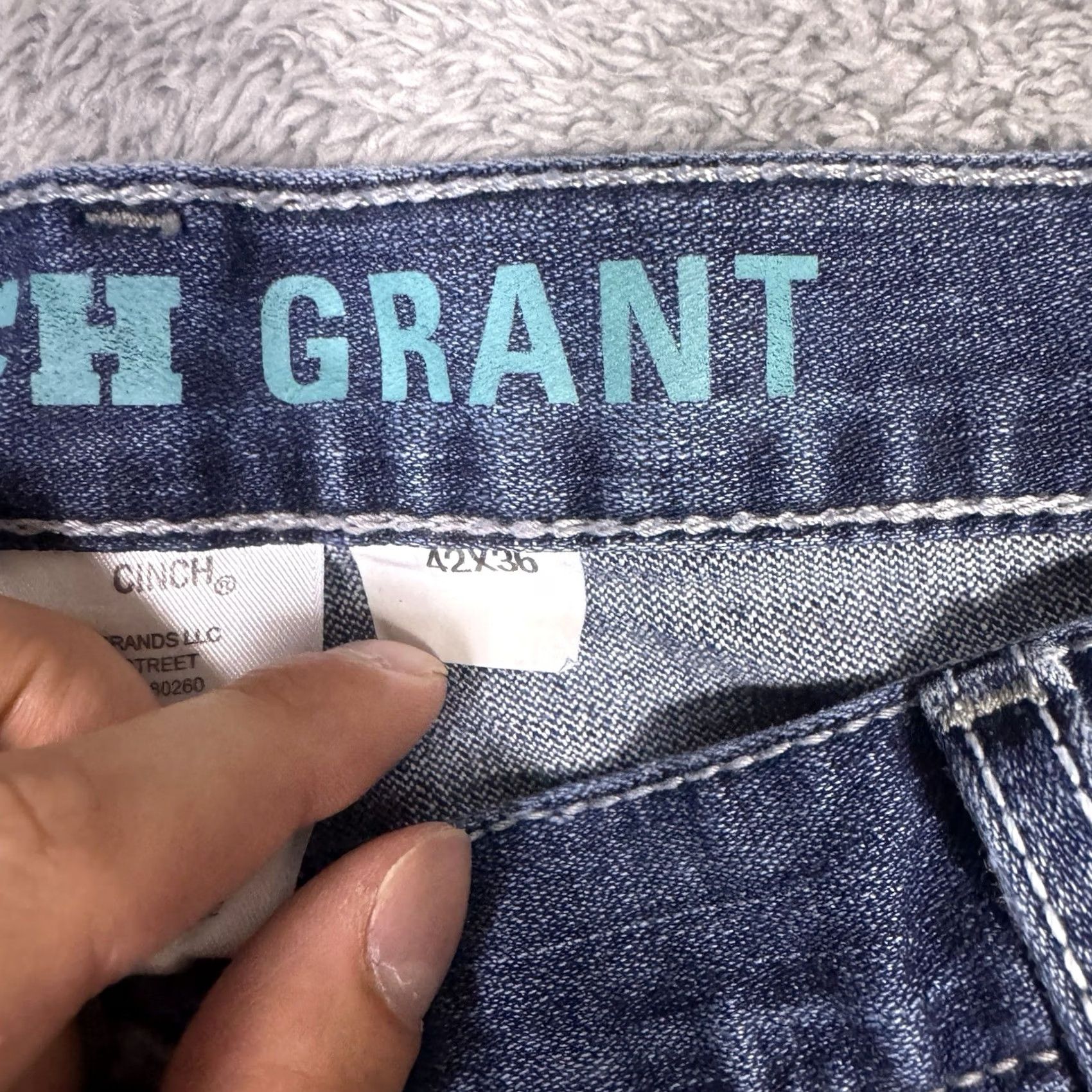 Denime Cinch Grant Jeans Mens 42x36 Blue Denim Boot Cut Relaxed Fit Western Wisker Size US 42 / EU 58 - 6 Thumbnail