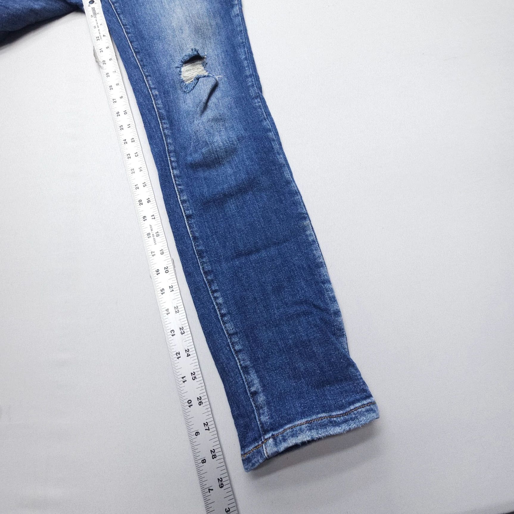 Vintage Risen Jeans Womens 28 High Rise Button Fly Distressed Straight Dark Wash Denim Blue 5-Pocket Stretch Size 28" / US 6 / IT 42 - 5 Thumbnail