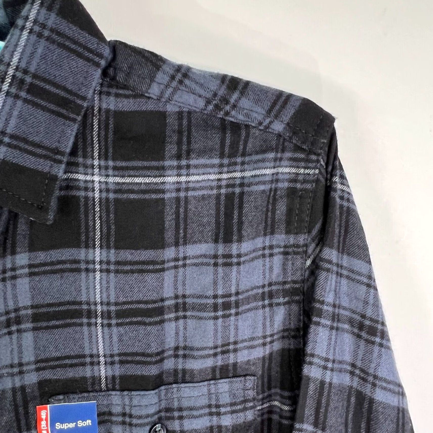 George George Mens Plaid Flannel Shirt Size M Long Sleeve Casual Workwear Autumn Winter Black Gray Size US M / EU 48-50 / 2 - 2 Thumbnail