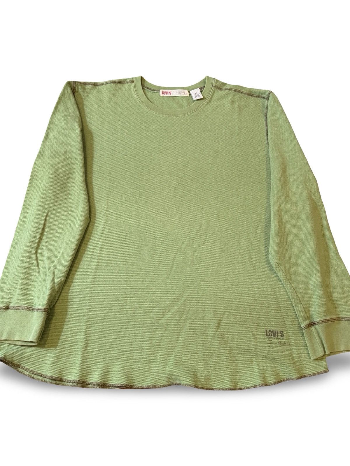 Levi's Levi's Green Waffle-Knit Cotton Thermal Crew Neck XL Size US XL / EU 56 / 4 - 1 Thumbnail